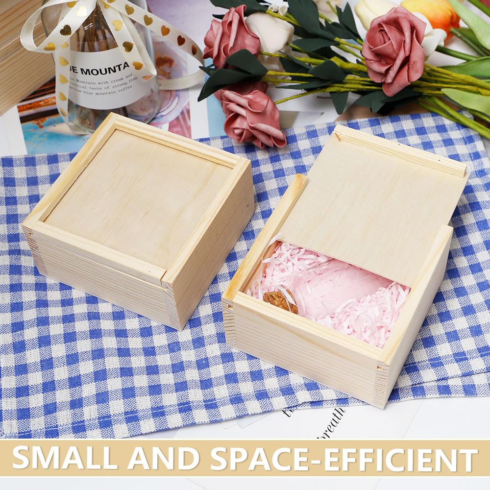 6 Pezzi Scatole in Legno con Coperchio Scorrevole 10x10x5cm Piccole Scatole di Legno Portaoggetti Naturale Non Finite Cassetta Legno Quadrate per Gioielli e Artigianato Fai da te