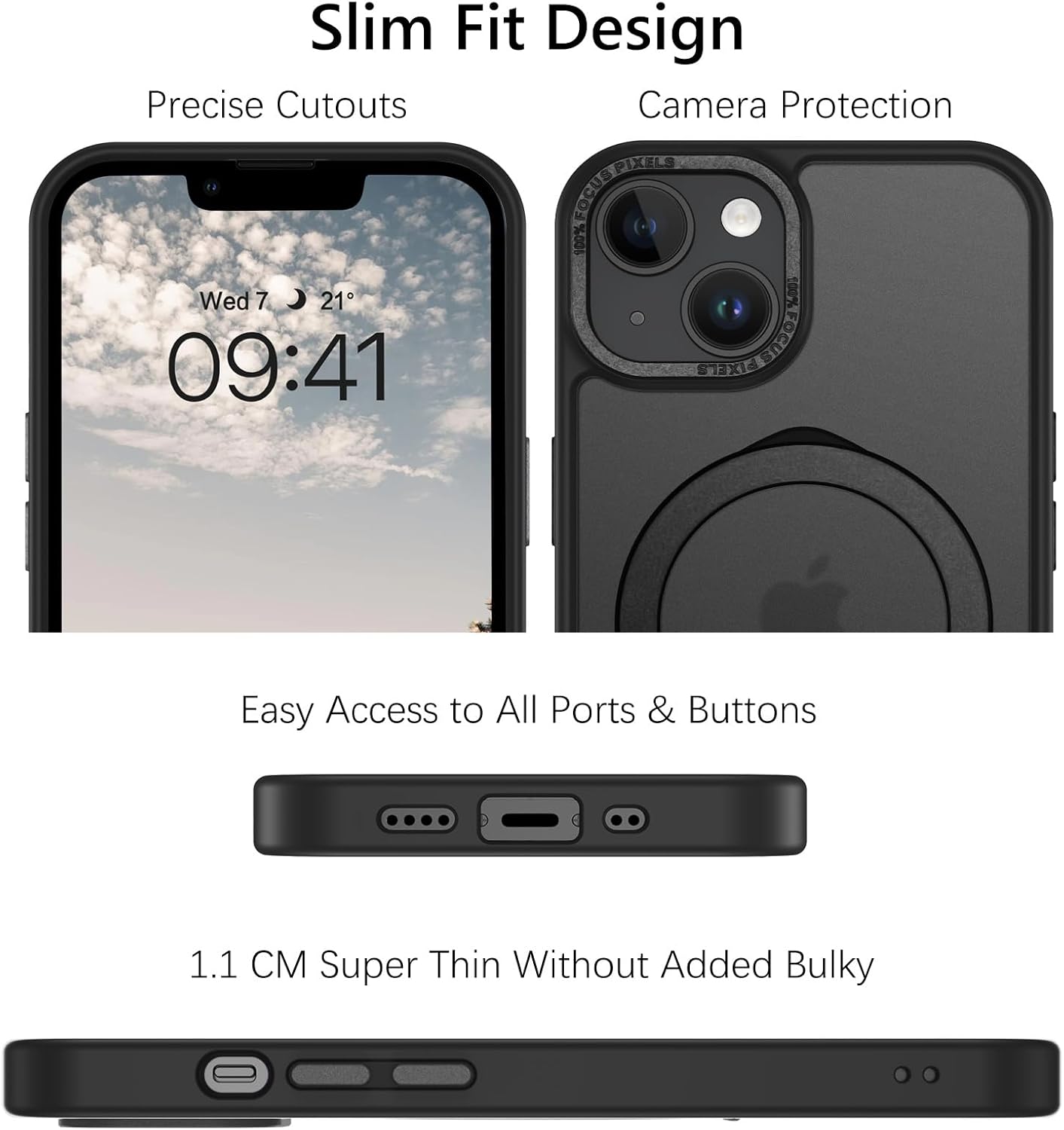 Telaso Magnetic for iPhone 14/iPhone 13 Case, Compatible with Magsafe with Magnetic Stand Ring Holder, Translucent Matte Back TPU Bumper Military Grade Protective Case for iPhone 14/iPhone 13, Black - Image 7