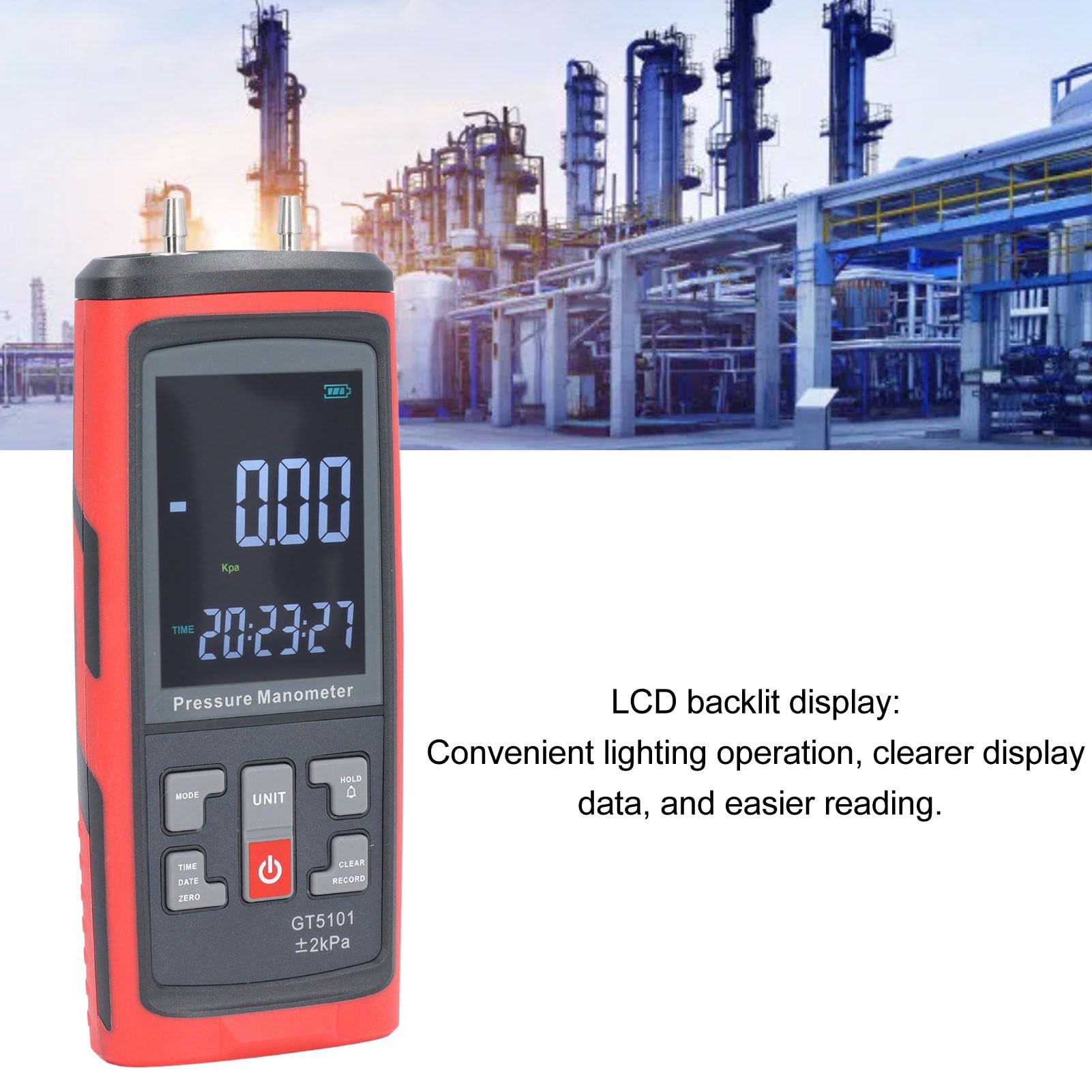 Demeras Manómetro Digital de Alta Precisión ±2KPa Manómetro Diferencial para Procesos Industriales Laboratorio HVAC