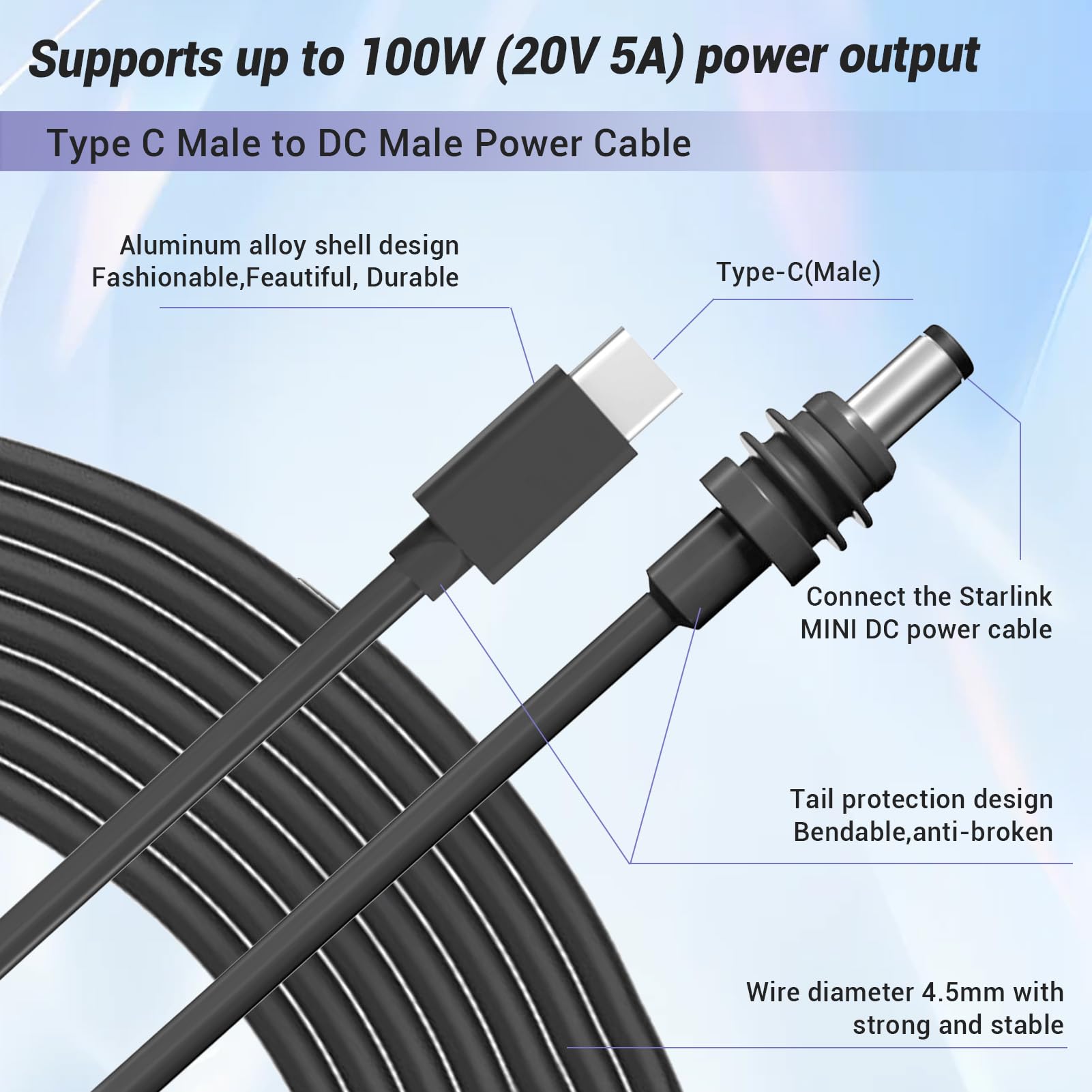 Starlink Mini C To Dc Per StarLink Mini Usb C A D Cavo Di Alimentazione, 100w Usb Tipo-c Ingresso A Starlink Mini Dish Power Cable