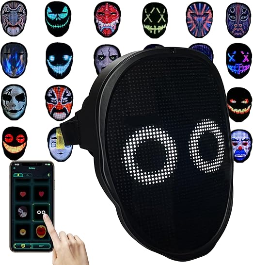 Depointer Life Led Mask with Rechargeable Bluetooth-compatible App Controlled, Customizable led mask, Lighted Face Transforming Mask, unisex-Adult