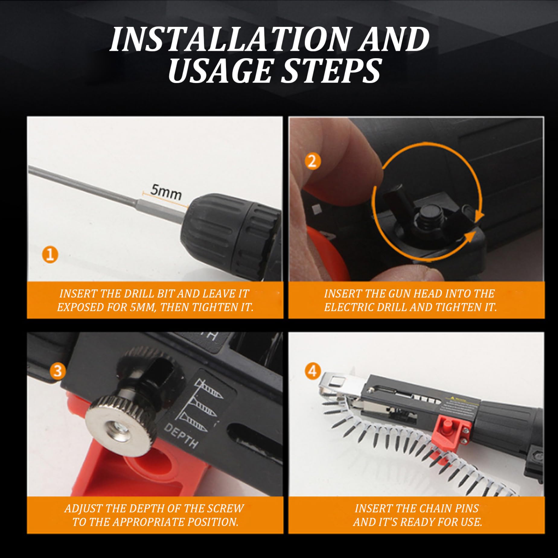Pistola de tornillos en tiras, accesorio de pistola de tornillos para paneles de yeso, taladro eléctrico en tiras automático, equipo de apriete de clavos, herramienta de carpintería para entusiastas
