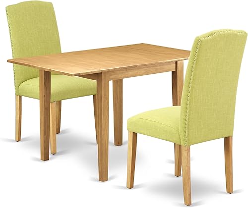 East West Furniture Norden - Juego de comedor de 3 piezas para espacios pequeños que contiene una mesa de comedor rectangular con gotas y 2 sillas