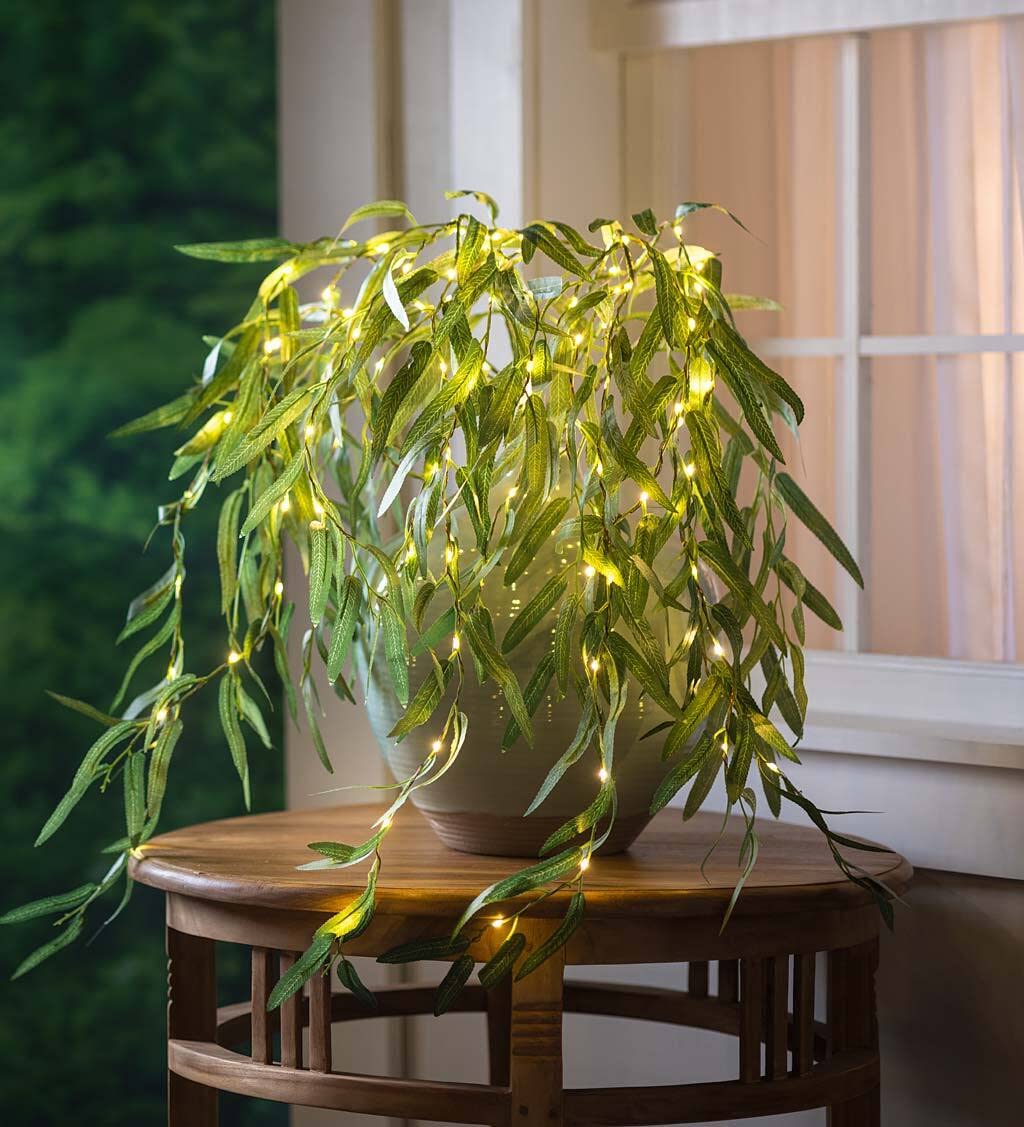 Plow & HearthIndoor/Outdoor Lighted Green Willow Branches | Set of 2 | Graceful Branches Add Instant Elegance | Beautiful Foliage with 100 Warm White LEDs | Approx. 30" H
