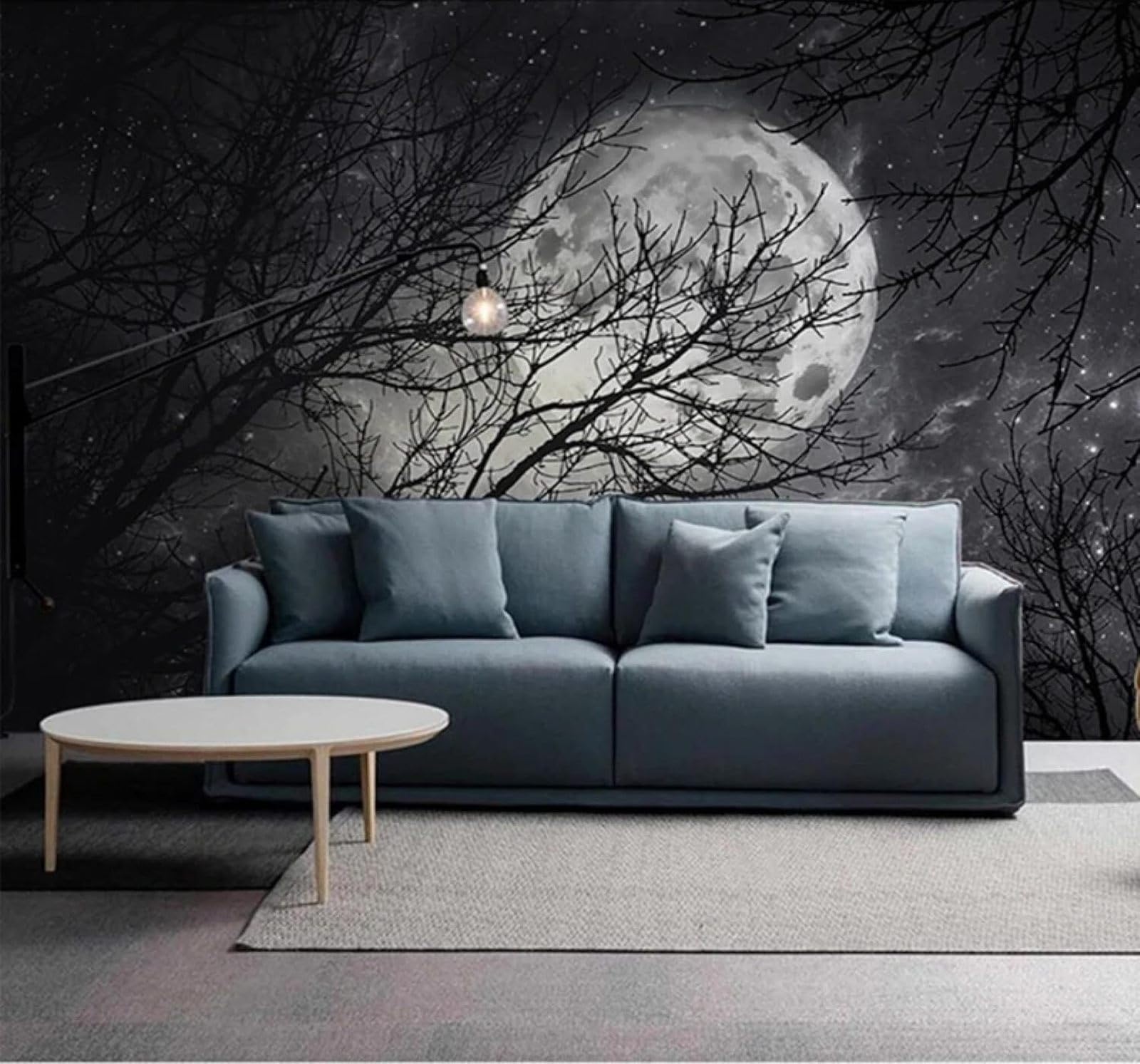 Tzxztt 150Cm×105Cm(B×H) Three Dimensional Black Branches Moon Night Scene Modern 3D Wallpaper Premium Textured Silk Neutral Tones Material Ideal For Living Room Bedroom-150Cm×105Cm