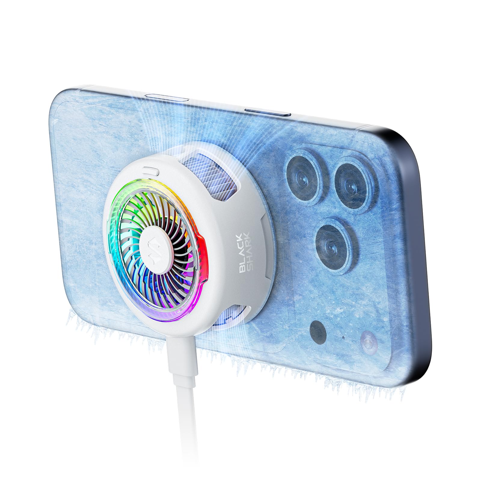Black Shark FunCooler 6 Raffreddatore Magnetico per Telefono per Gaming, Ventola di Raffreddamento Portatile con Luce RGB, Radiante per Telefono Controllato da App per Serie Magnetica iPhone(Bianco)