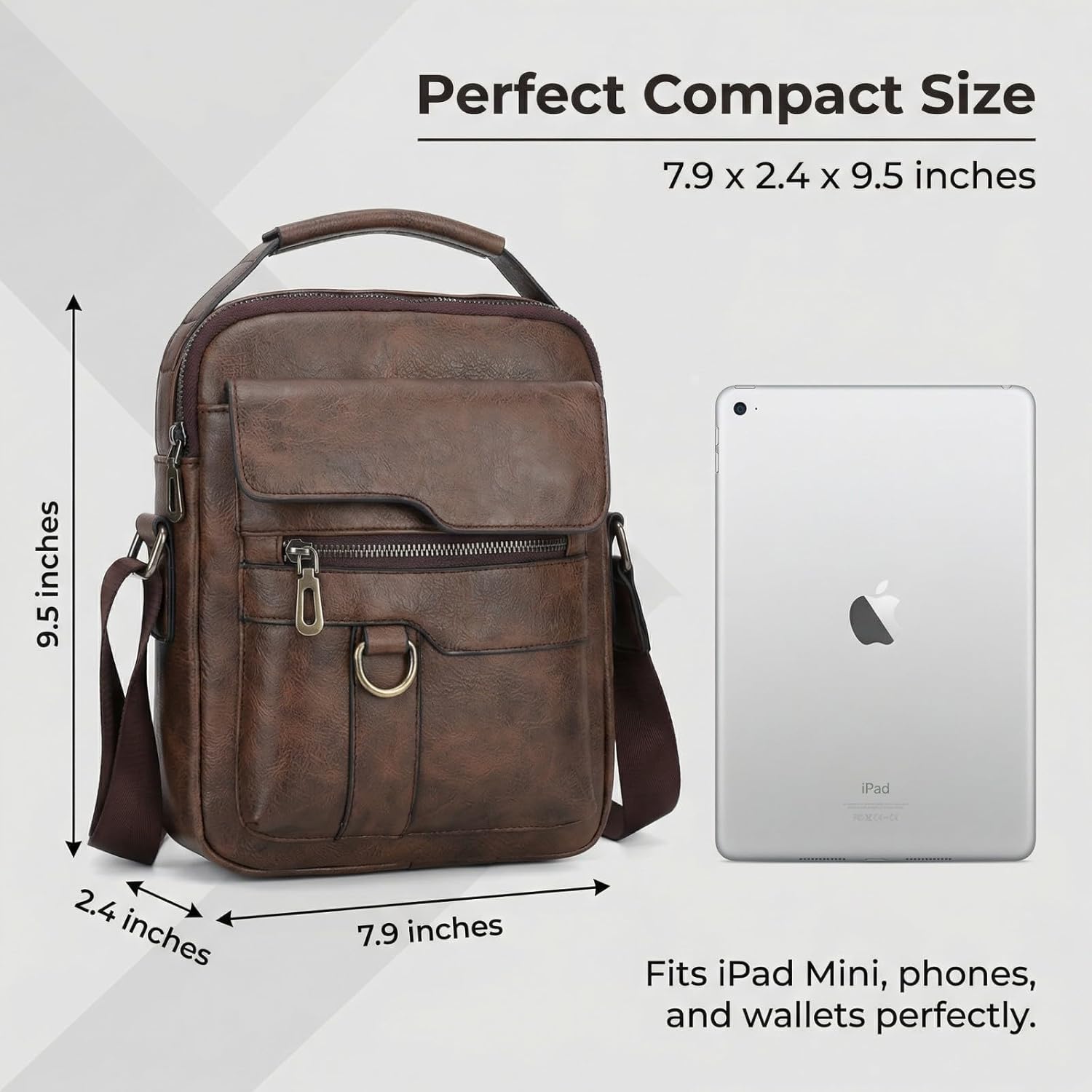 Men's Leather Crossbody Bag, Casual leather Bag for Men, Crossbody Bag Office Business,Handbag Purse Zipper - Image 2