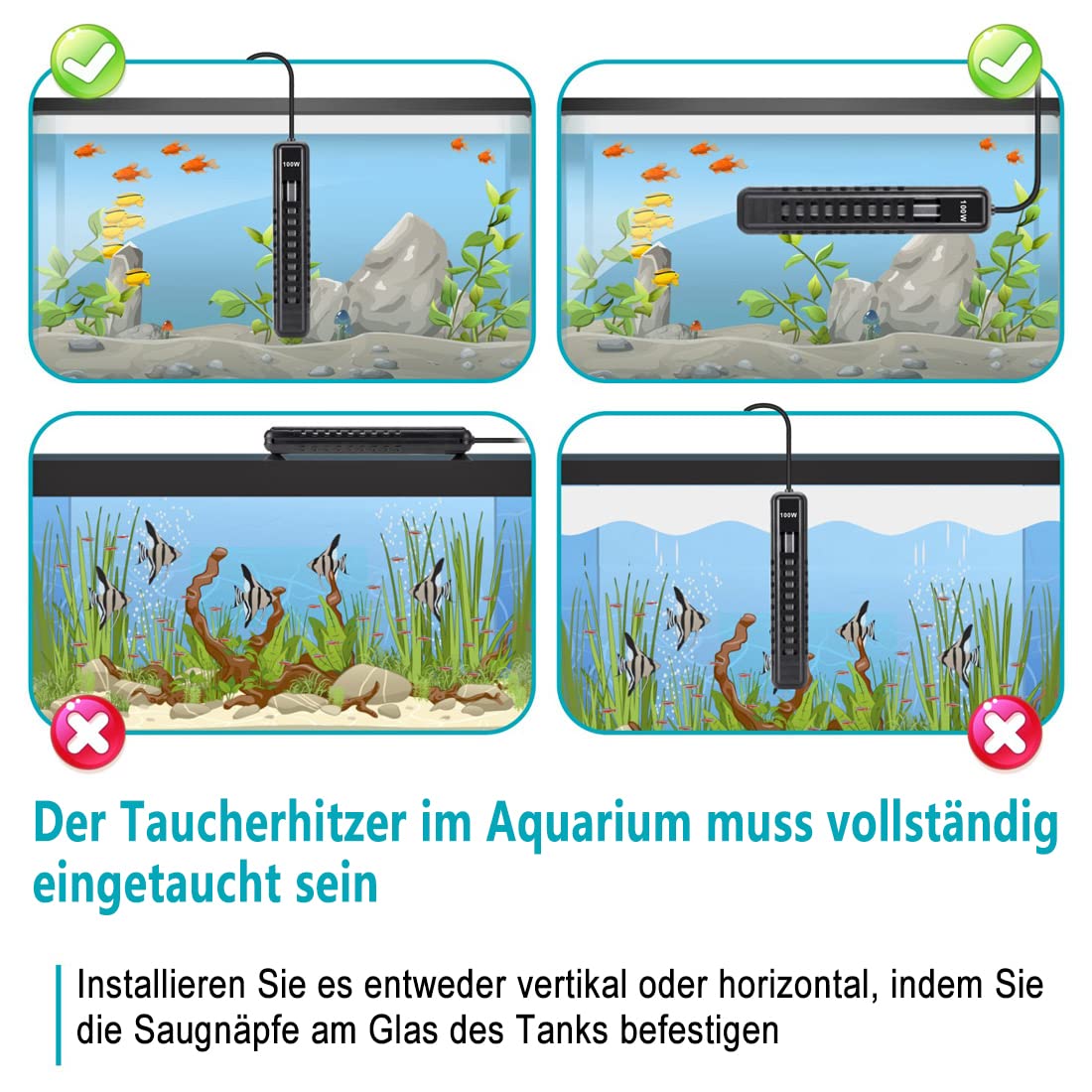 Riscaldatore Acquario AQQA 100-500W - Termostato Regolabile, Vetro Di Quarzo, Digitale - Foto 3