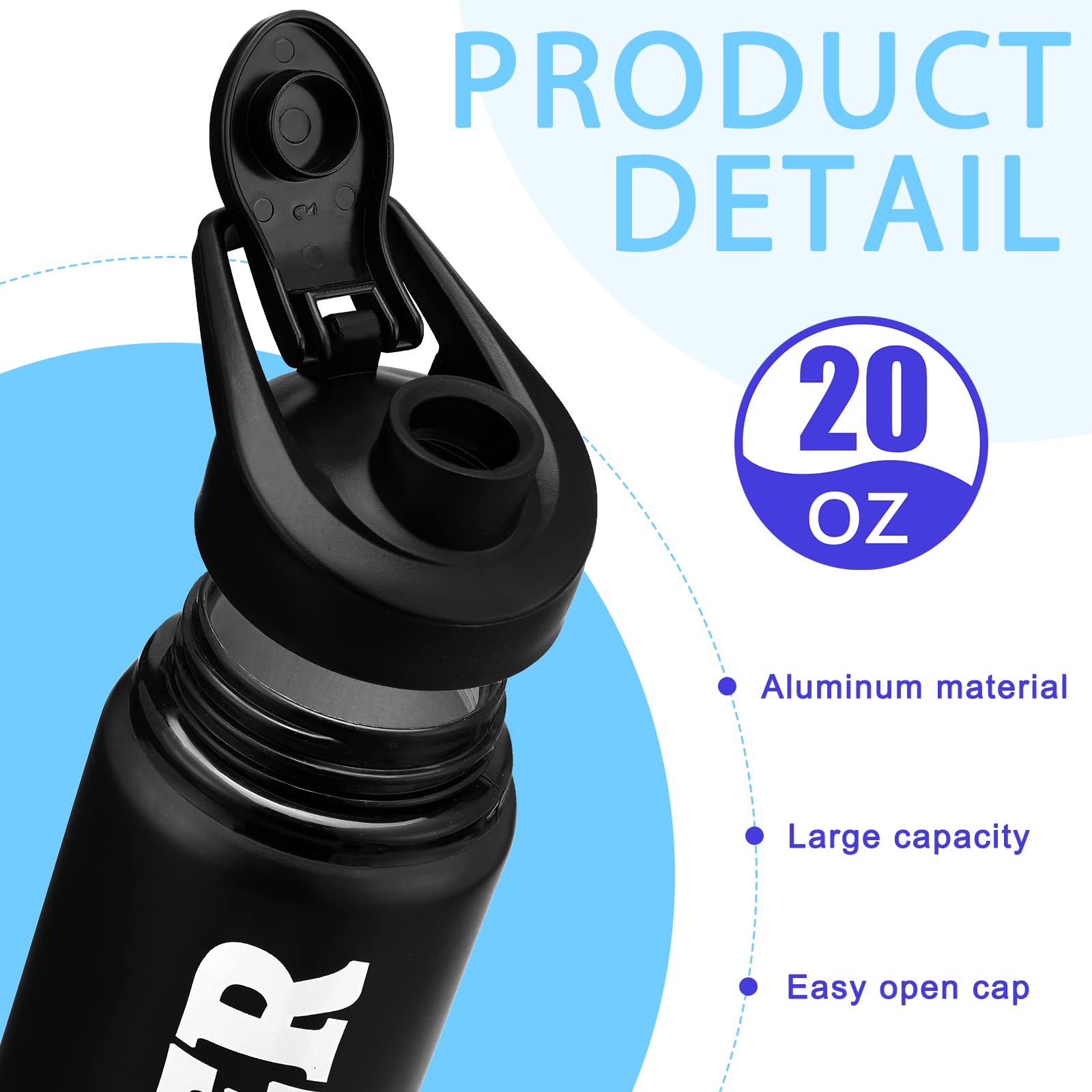Hushee 12 bottiglie d'acqua Cheer da 590 ml, riutilizzabili, in alluminio, a prova di perdite, con coperchi a scatto, per cheerleader, allenatori, palestra, campeggio, escursionismo, attività