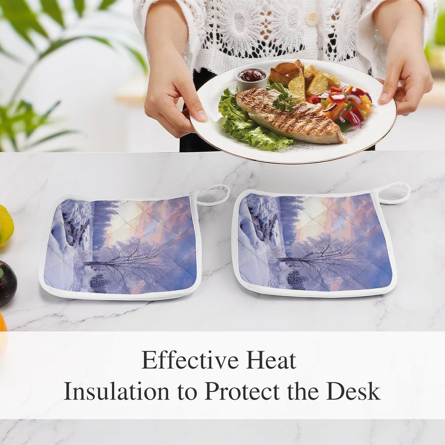 Winter Landscape Polyester Heat Resistant Pot Pad Non Slip Anti Scald Hot Dish Mat Reusable Table Protector for Kitchen Hot Pot Mat Wear Resistant Heat Proof Table Pad for Countertop Dining Room