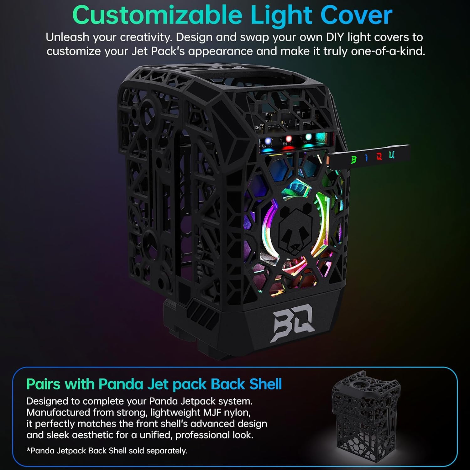 BIQU Panda Jet Pack V2.0 czarna obudowa z oświetleniem RGB | Używany do drukarek 3D Bambu-Lab P1P/P1S/X1C/X1E