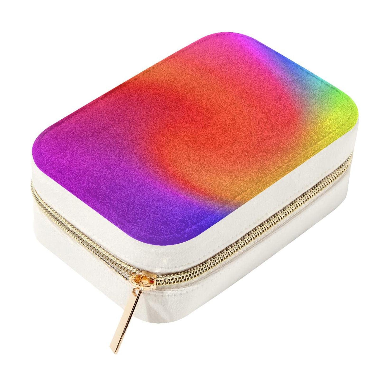 Boîte à bijoux de voyage portable velours mini étui bagues arc-en-ciel