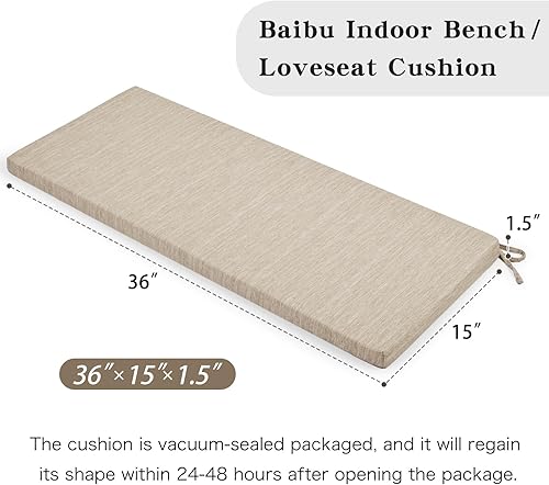 Miniatura 3 de baibu Cojín de banco clásico de color sólido de 36 pulgadas con lazos, antideslizante, para interiores y exteriores, cojín de espuma de tamaño