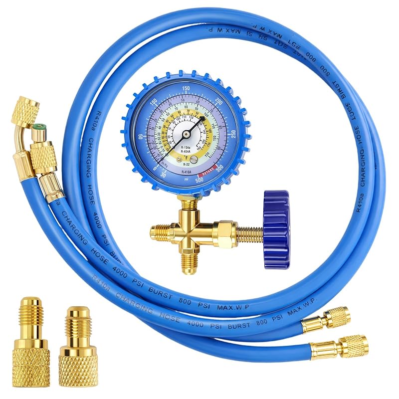 Kit de Mangueira para Recarga de Refrigerante de Ar-Condicionado Wadoy com Manômetro para R410A, R134A e R22