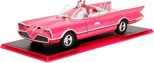 Pink Slips W7 124 Classic TV Series Batmobile - Auto fundido a presión con base, juguetes para niños y adultos (rosa)