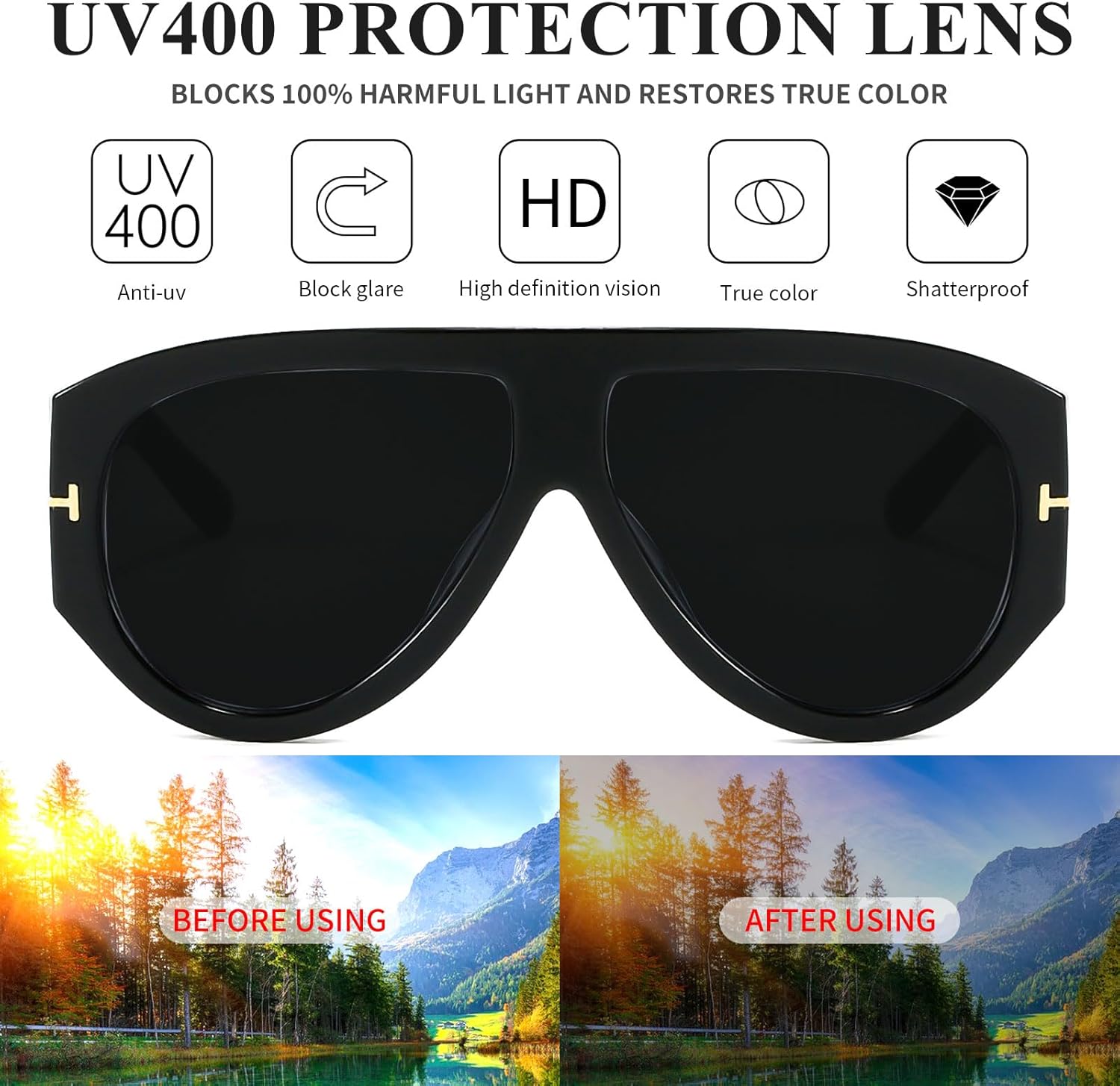 Trendy Oversized Aviator Sunglasses for Women Men Square Thick Frame Large Sun Glasses UV400 Protection - Image 3