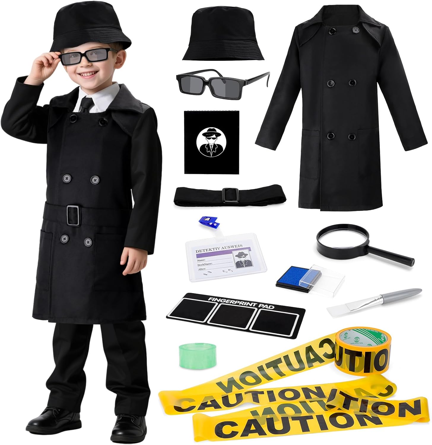 deAO Kids Detective Kit Includes Trench Coat for Boys and Girls Suitable gifts for boys aged 4-11 Halloween Costumes for Boys