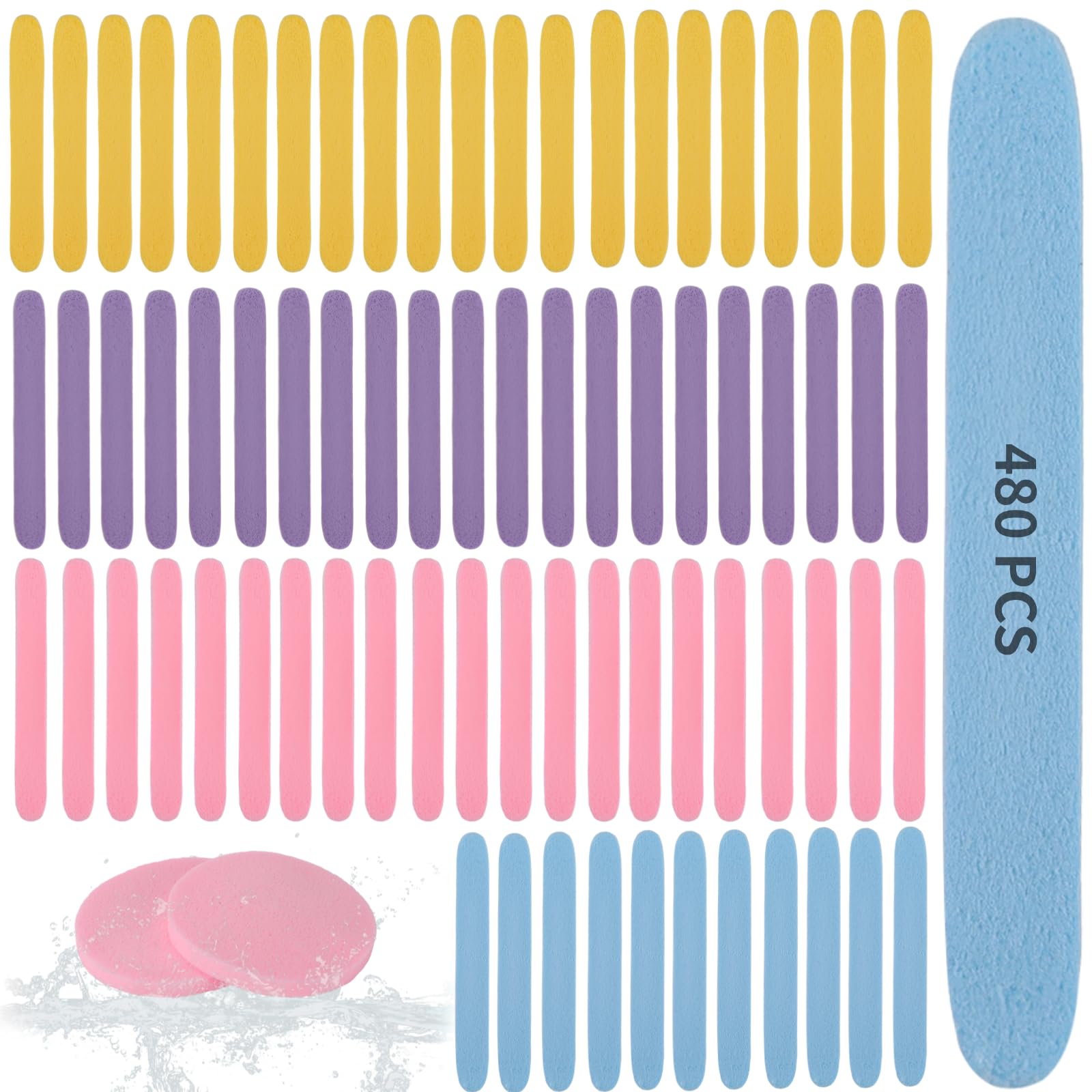 480 Stück Komprimierte Gesichtsschwämme aus PVA, farbige Make-up Schwämme, im 4 Farben Set, kompakt und weich, für tägliche Hautpflege und Make-up Auftrag zu Hause oder unterwegs, im Vorratspack