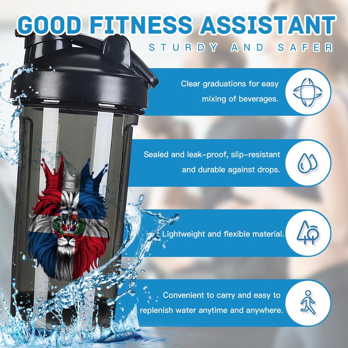 dominican republic 2 18 Ounce Shaker Bottle Drink Mixer Leak-proof Pre Workout Protein Shakes Meal Replacement Shakes Bottles 500ML/18 Oz Black