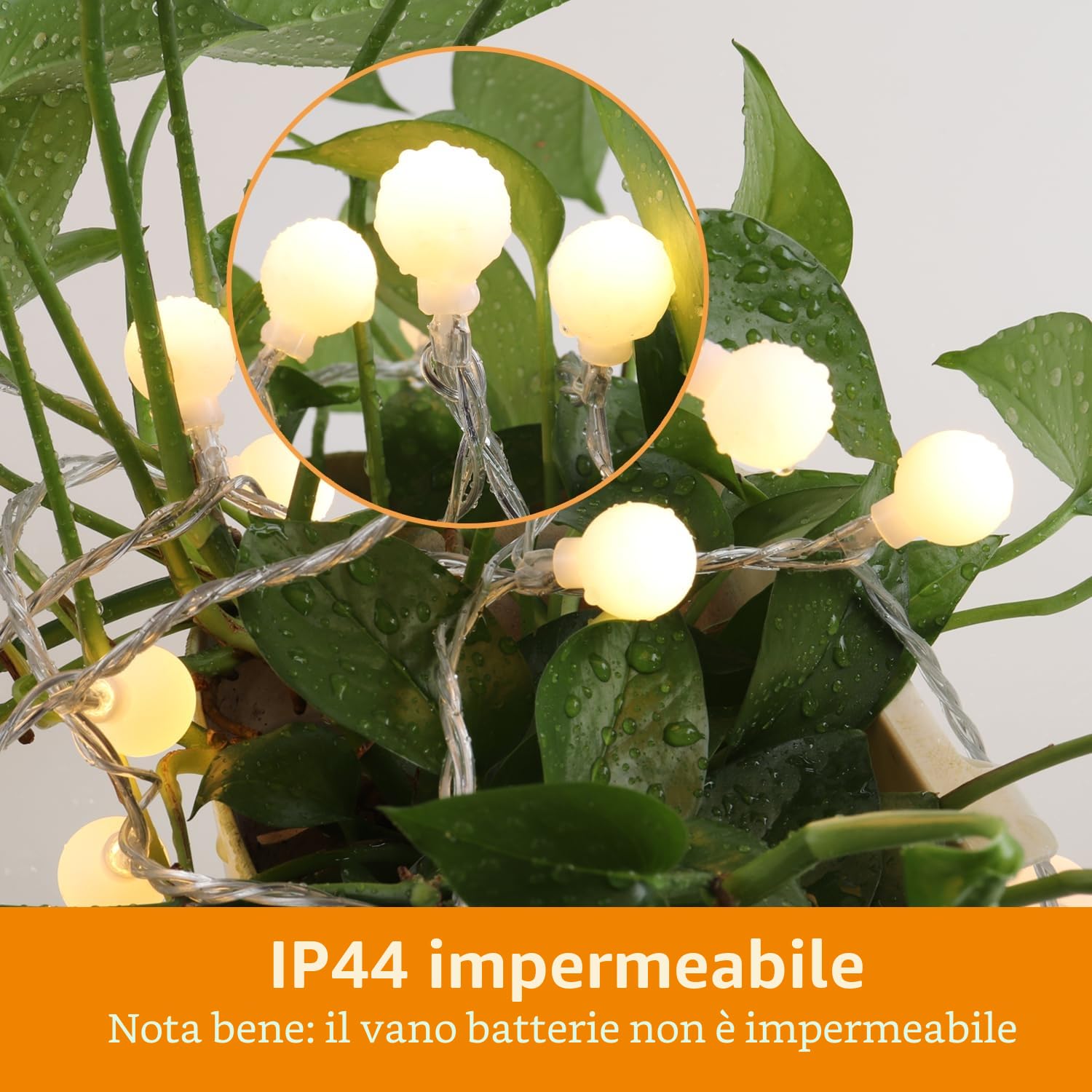 DA LIGHT Ghirlanda luminosa a sfere, luce calda, 12 m, 120 LED, illuminazione per interni/esterni, con 8 modalità, timer, IP44, ideale per Natale, matrimoni, giardino, terrazza, balcone, luci