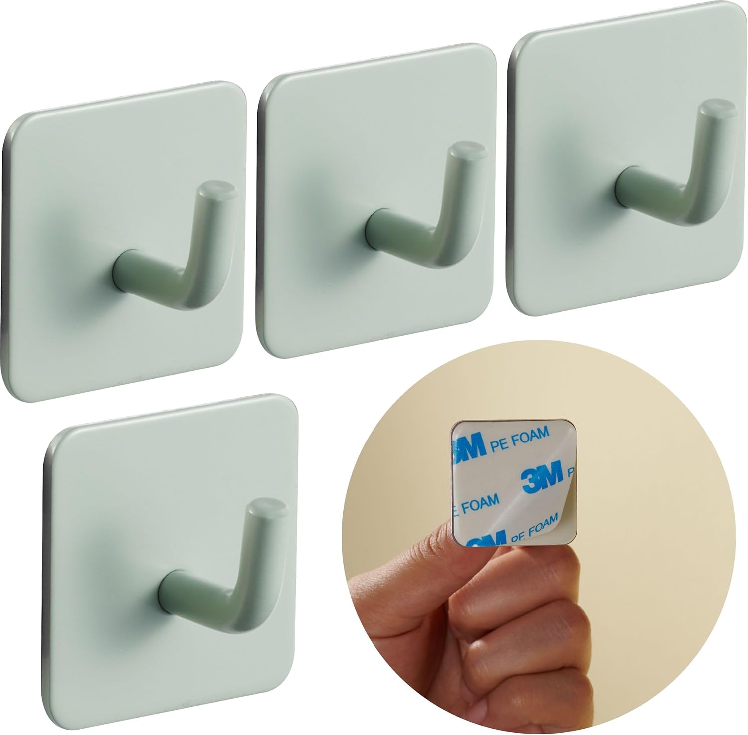 DEKAZIA 4pc Mint Green Wall Hooks - Heavy Duty Waterproof Adhesive Hangers for Bathroom Towels - Decorative Kids Room Hooks