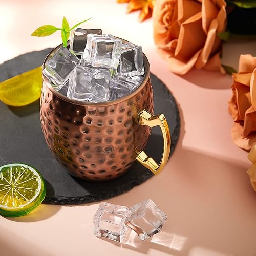 Miniatura 6 de Juego de 12 tazas de cobre Moscow Mule Tazas de cobre Moscow Mule Tazas de 19 onzas Martilladas Tazas de cobre 304 tazas de acero inoxidable chapado