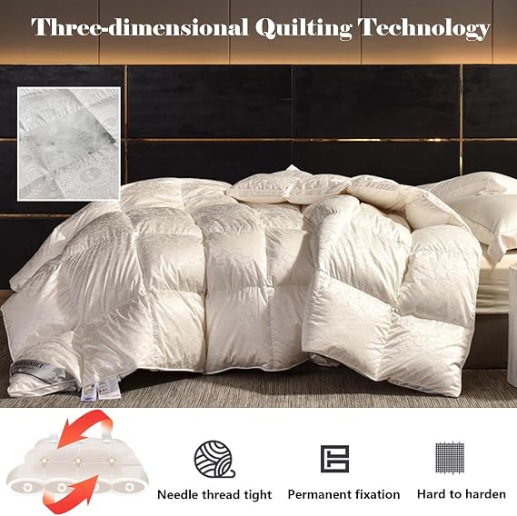 Goose Feathers Down Comforter, Warm Down Duvet Insert, Fluffy Feather Down Comforter, Ultra-Soft Down Proof Cover, Noiseless Duvet 220x240cm 2.8kg