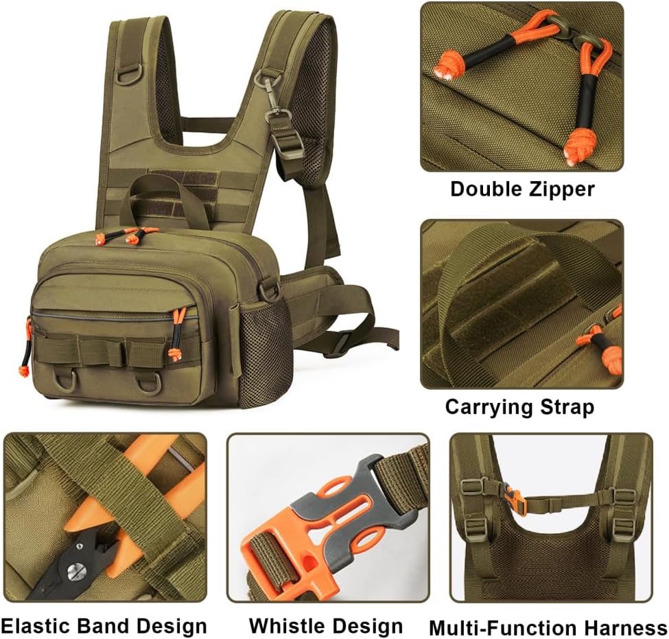 MiOYOOW Fishing Chest Pack, Waterproof Fly Fish Bag with Reflective Design for Men Women Outdoor Hunting Hiking