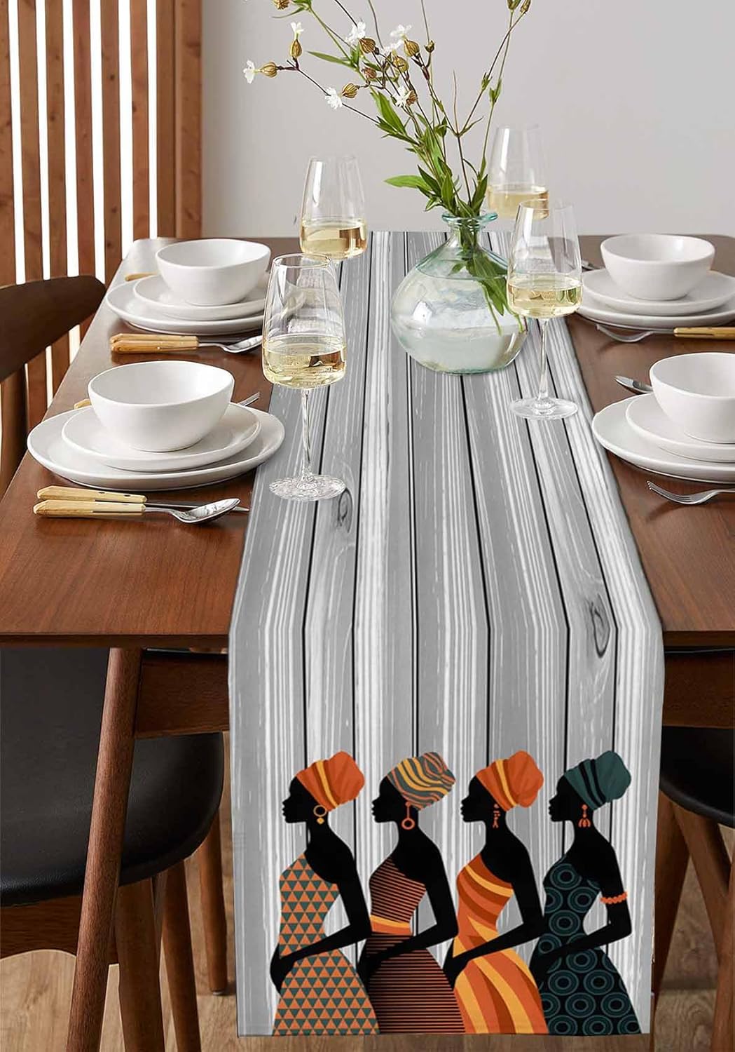 Black Female Table Runner 108 Inches Long for Dining Decor,African Women Geometric Abstract Art Burlap Linen Farmhouse Coffee Table Runners Tablerunner Dresser Scarf for Kitchen Party Holiday