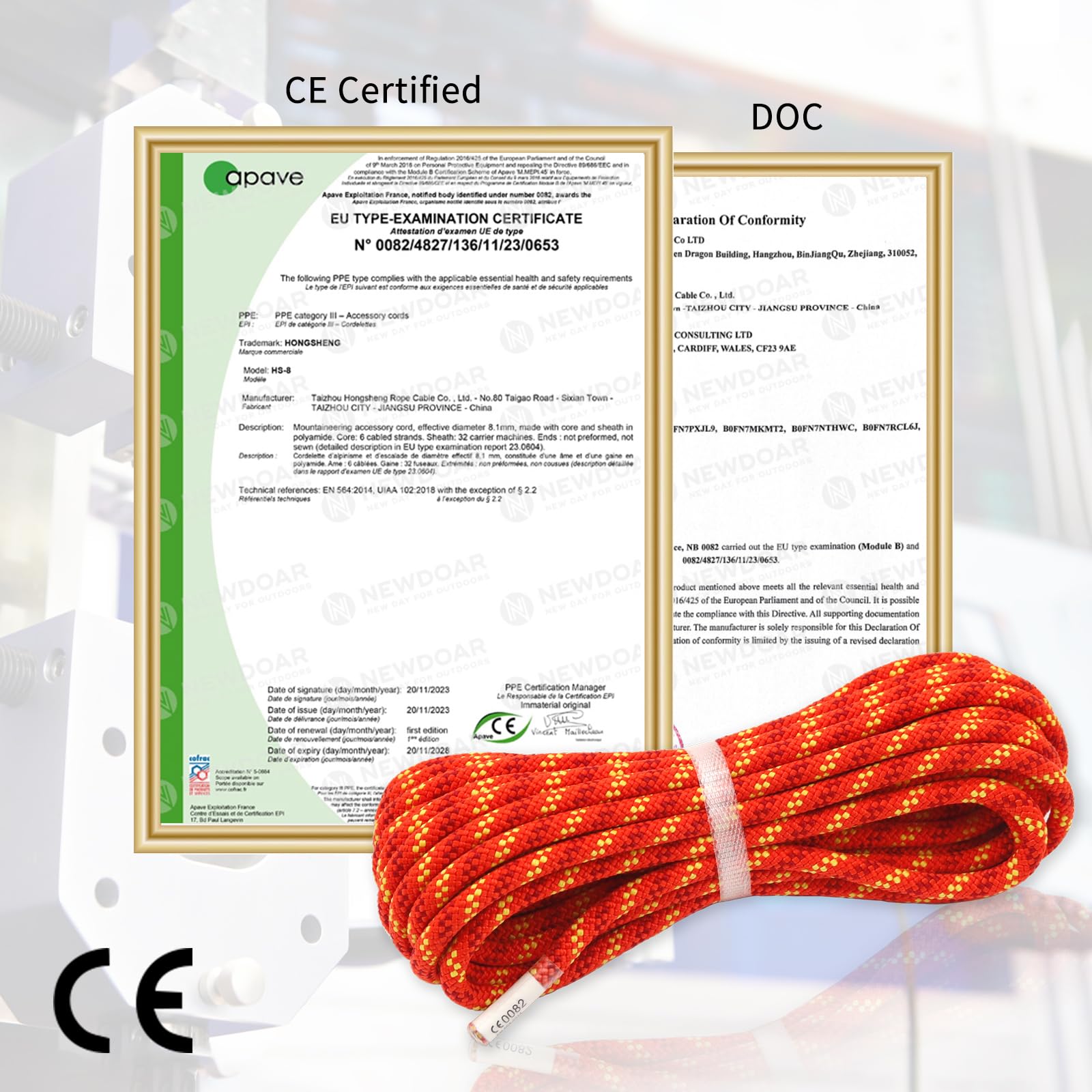 NewDoar - Cuerda de escalada estática certificada CE y UIAA (8 mm, 8 mm, accesorios de alta resistencia, 10 m/20 m/30 m/50 m, cuerda de seguridad para escalada, supervivencia al aire libre y