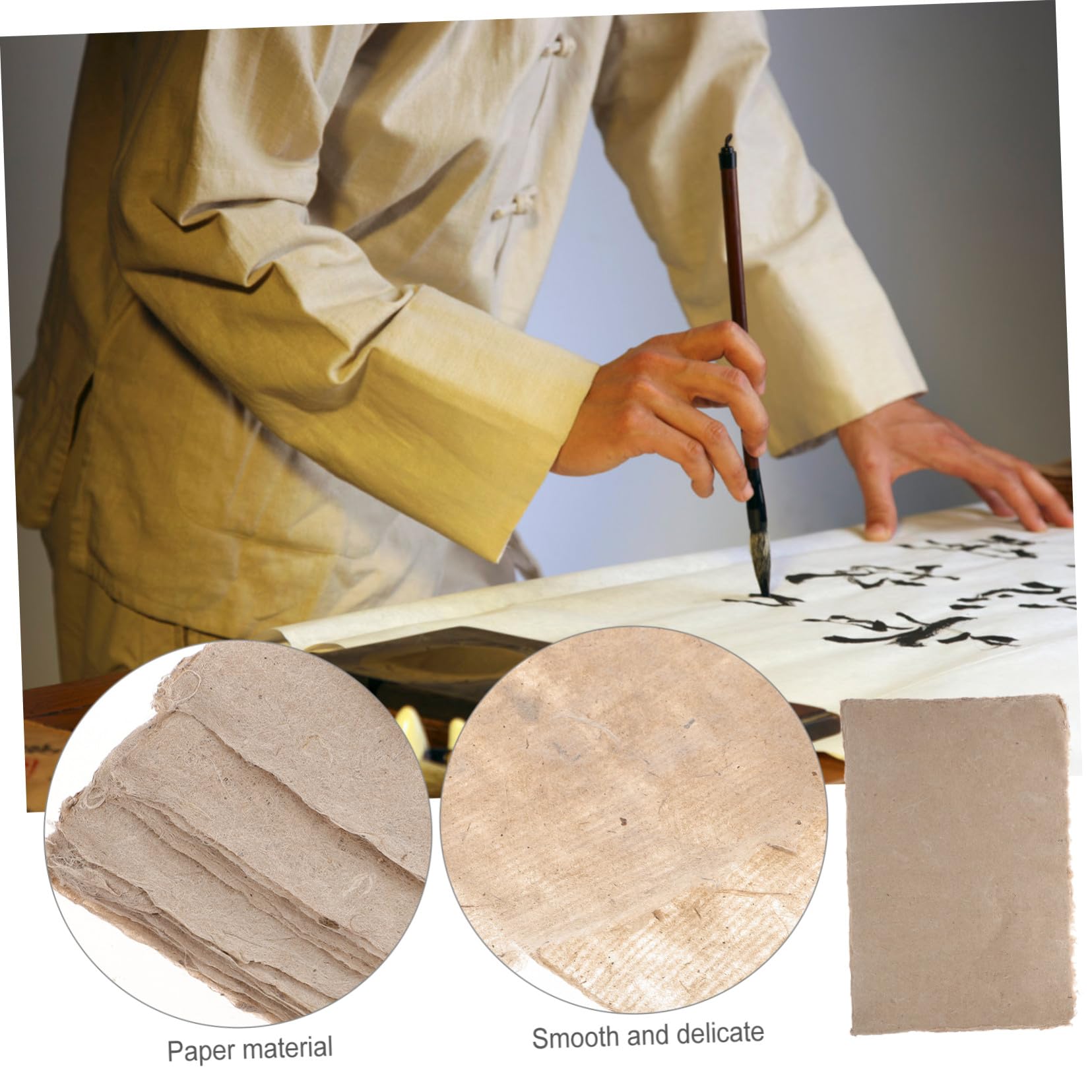 UTHCLO de Papel de Arroz Beige Papel Fino y Delicado 25 Hojas Adecuado para Tinta para Caligrafía y Dibujo Adecuado para Arte Tradicional y Escritura Clásica