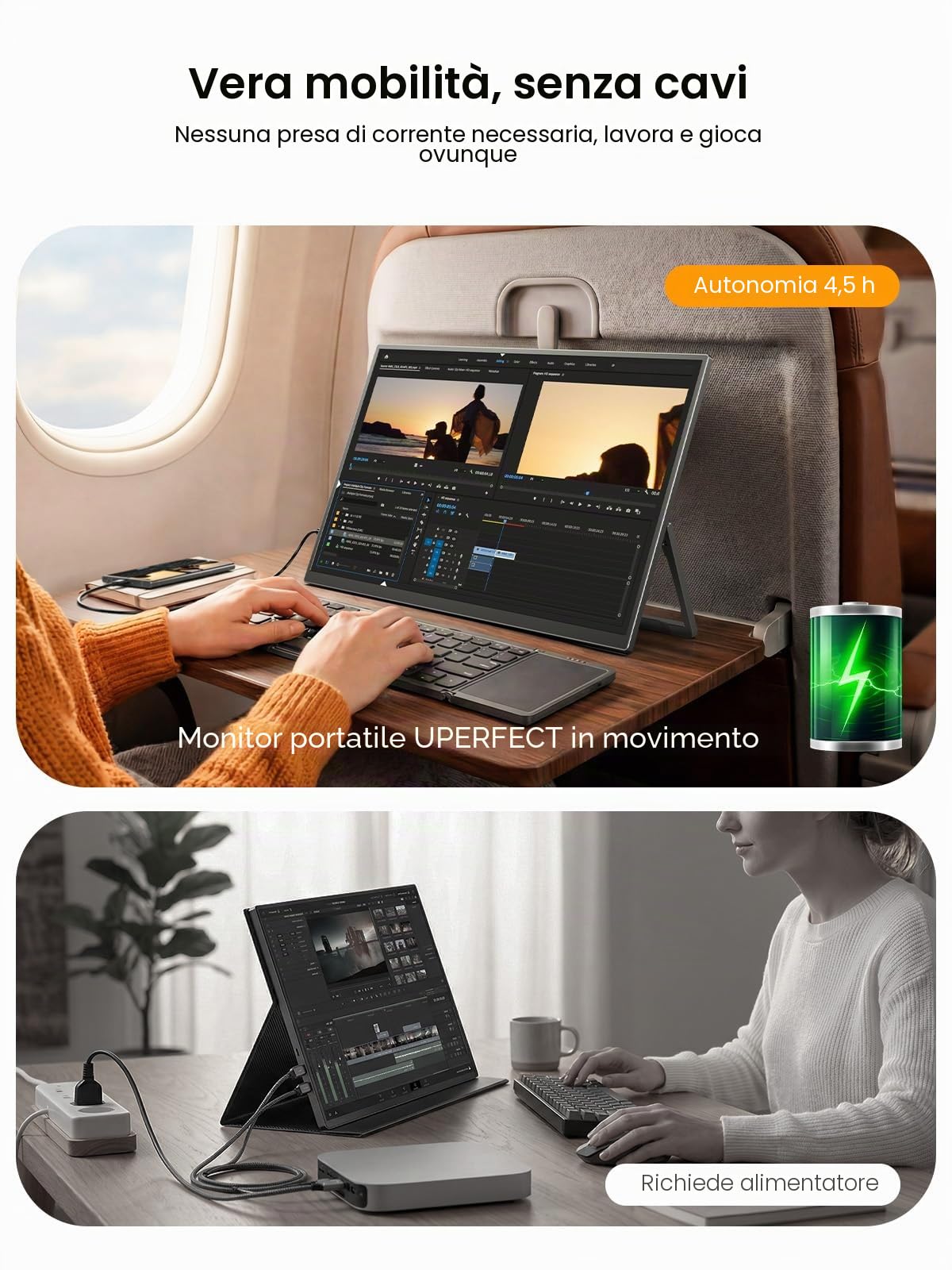 UPERFECT 15,6" Touchscreen Monitor Portatile con Batteria 8000mAh, 1080P | Tastiera Bluetooth Pieghevole e Custodia Protettiva per PC Laptop Xbo Switch, Supporto Integrato, Compatibile VESA