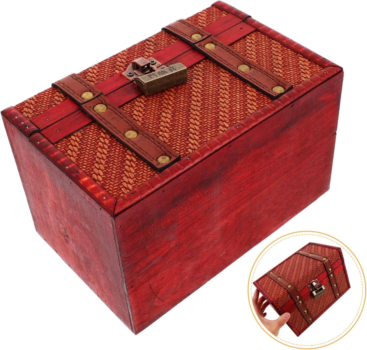Didiseaon Vintage Wooden Jewelry Organizer Woven Texture Decorative Keepsake Chest for Storage and Display Elegant Trinket Holder for Home Office