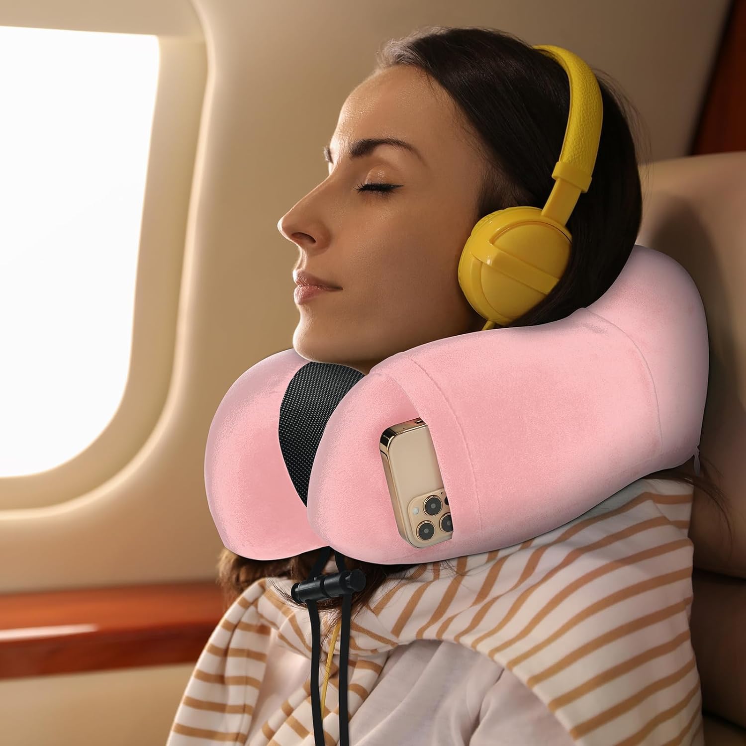 Nackenkissen Auto Nackenkissen Reise Reisekissen aus Memory-Schaum, Nackenkissen, weiches Flugzeug-Reisekissen Travel Essentials(Pink)