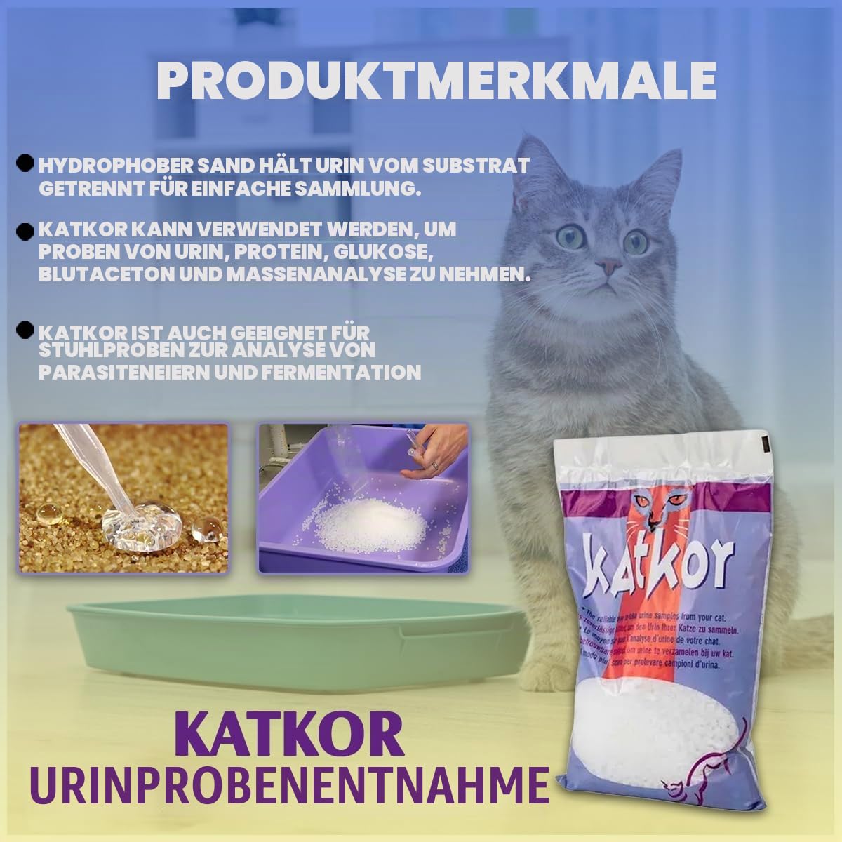 2x KatKor Urinproben-Set - Nicht saugfähiges Katzenstreu für die Urinprobenentnahme mit 10 ml abgestuften Röhrchen & sicheren Kappen