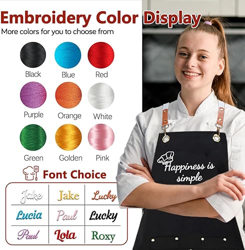 Miniatura 2 de Ulico Delantal de chef personalizado con nombre bordado, delantales personalizados para hombres y mujeres, delantal personalizado, sombrero de