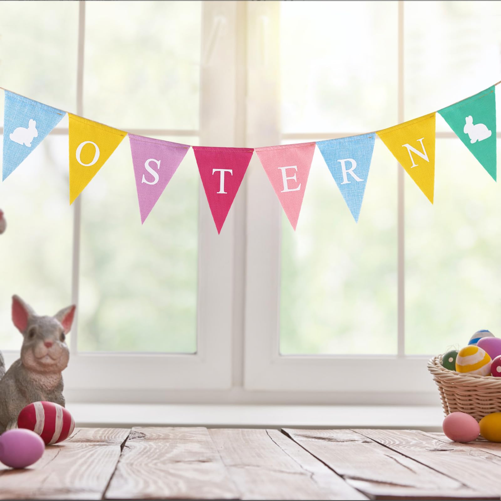 Doumeny Oster-Banner – 2x Jute-Wimpelkette Mit Hasen | Happy Easter Deko Für Wand, Kaminsims & Party