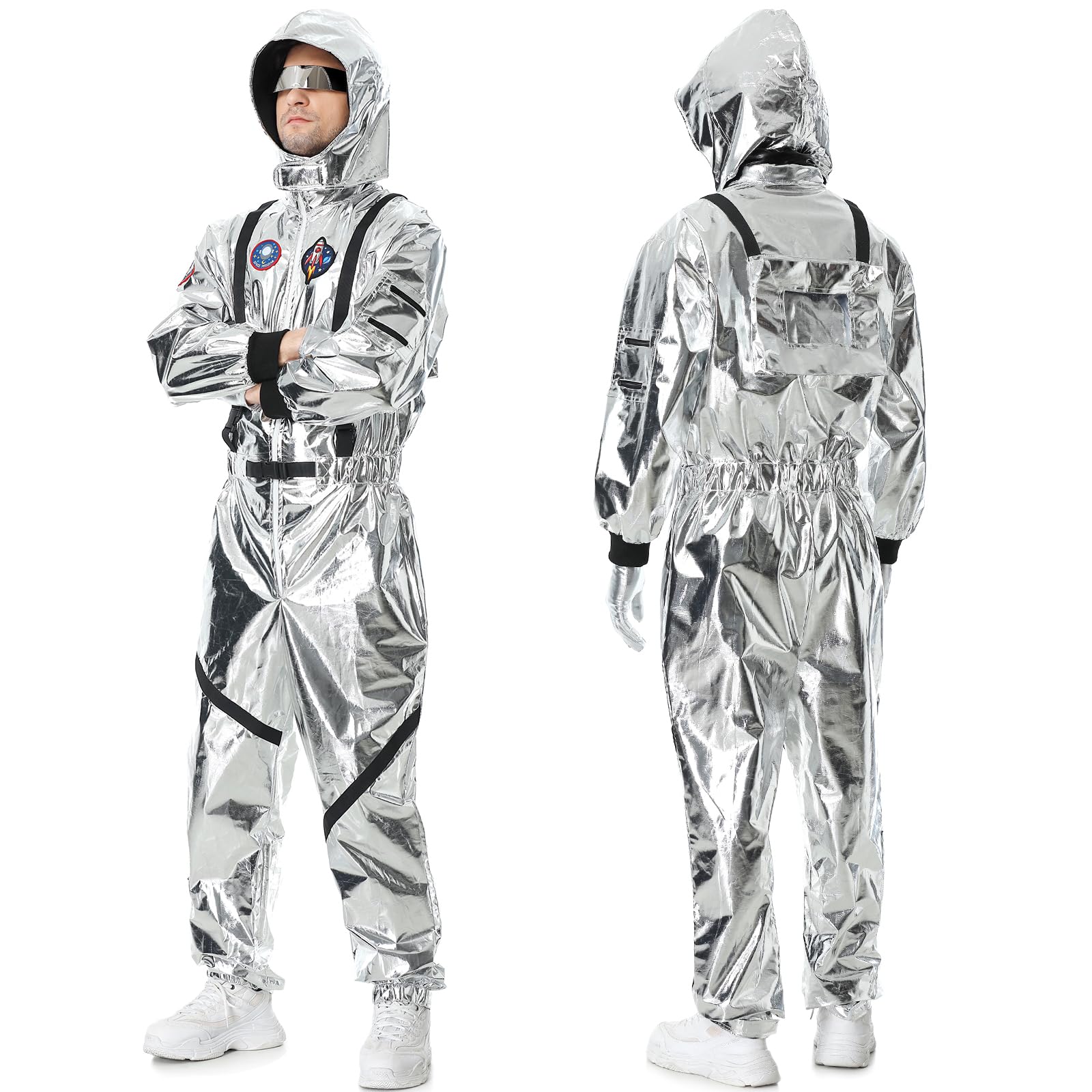 Astronauta Disfraz Adulto, Astronauta Plateado Hombre Carnaval para Cosplay