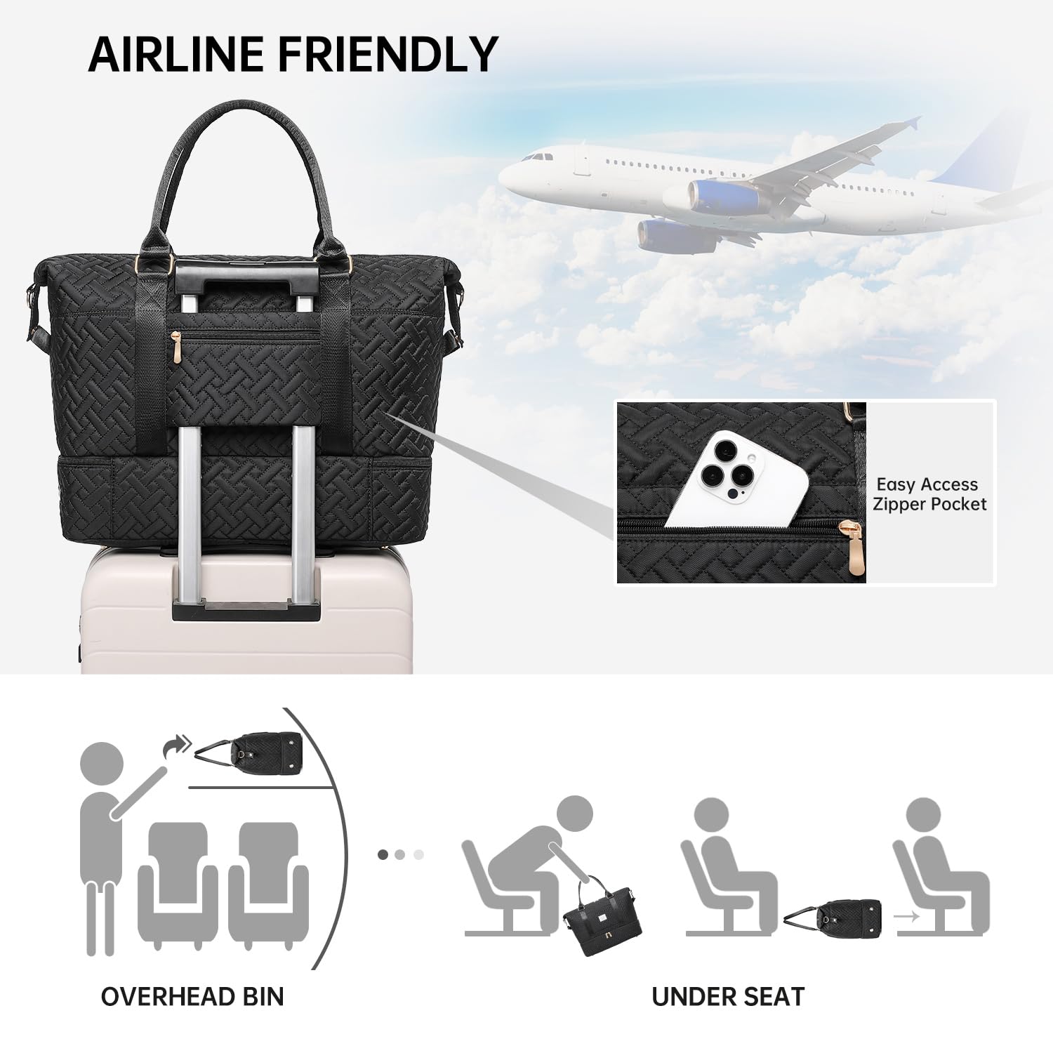 Bolsa de deporte de viaje bolsa de fin de semana con compartimento para zapatos, bolso de mano para mujer con bolsa de tocador, bolsa de gimnasio de 50 L con bolsillo húmedo, bolsas de hospital