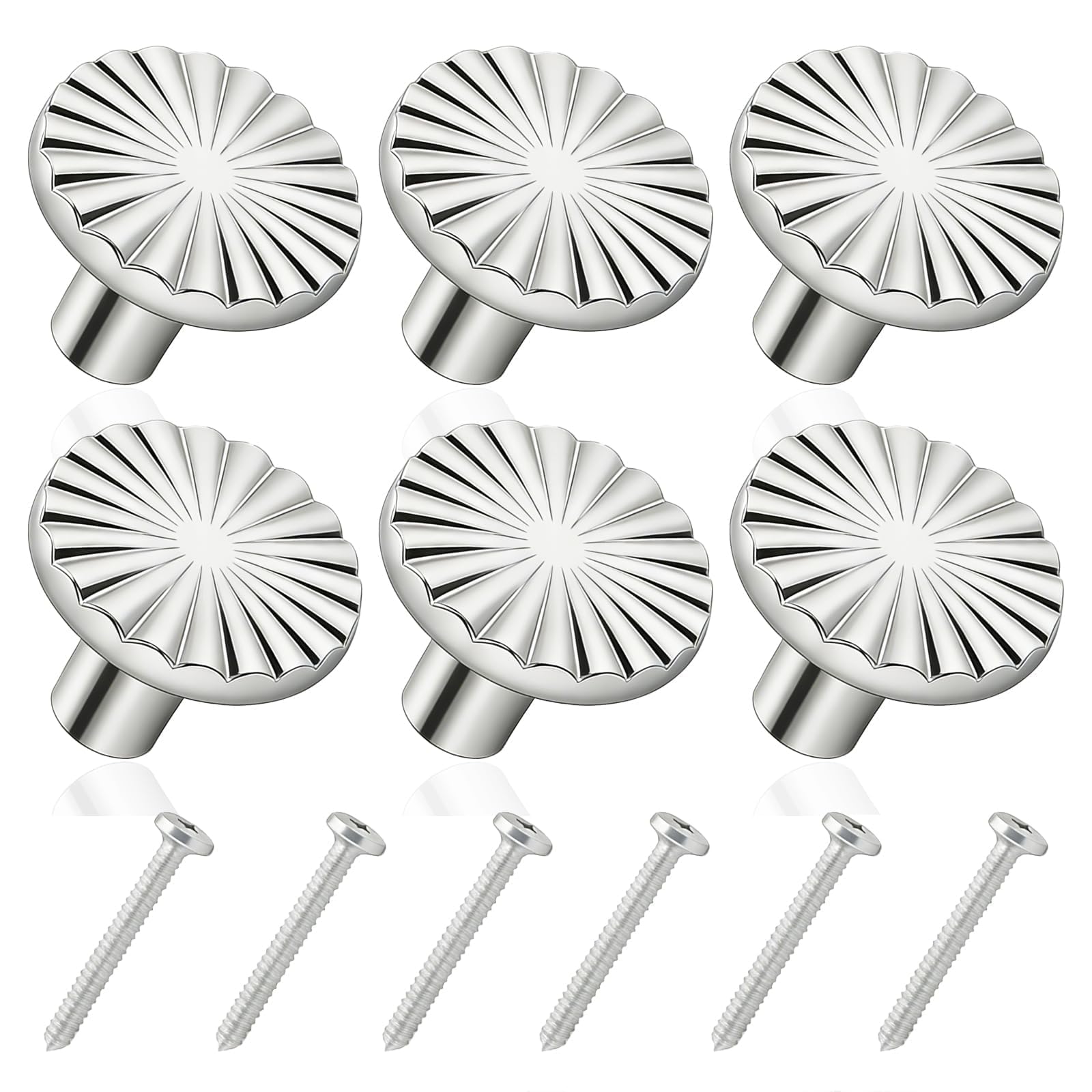 6 Pcs Silver Door Knobs Set, Kitchen Door Knobs cabinet knobses with 6 Screws, Draw Knob for Cupboards & Draws, Wardrobe Door Knob Drawer Handles and Knob for Kitchen Doors and Bedroom Dresser
