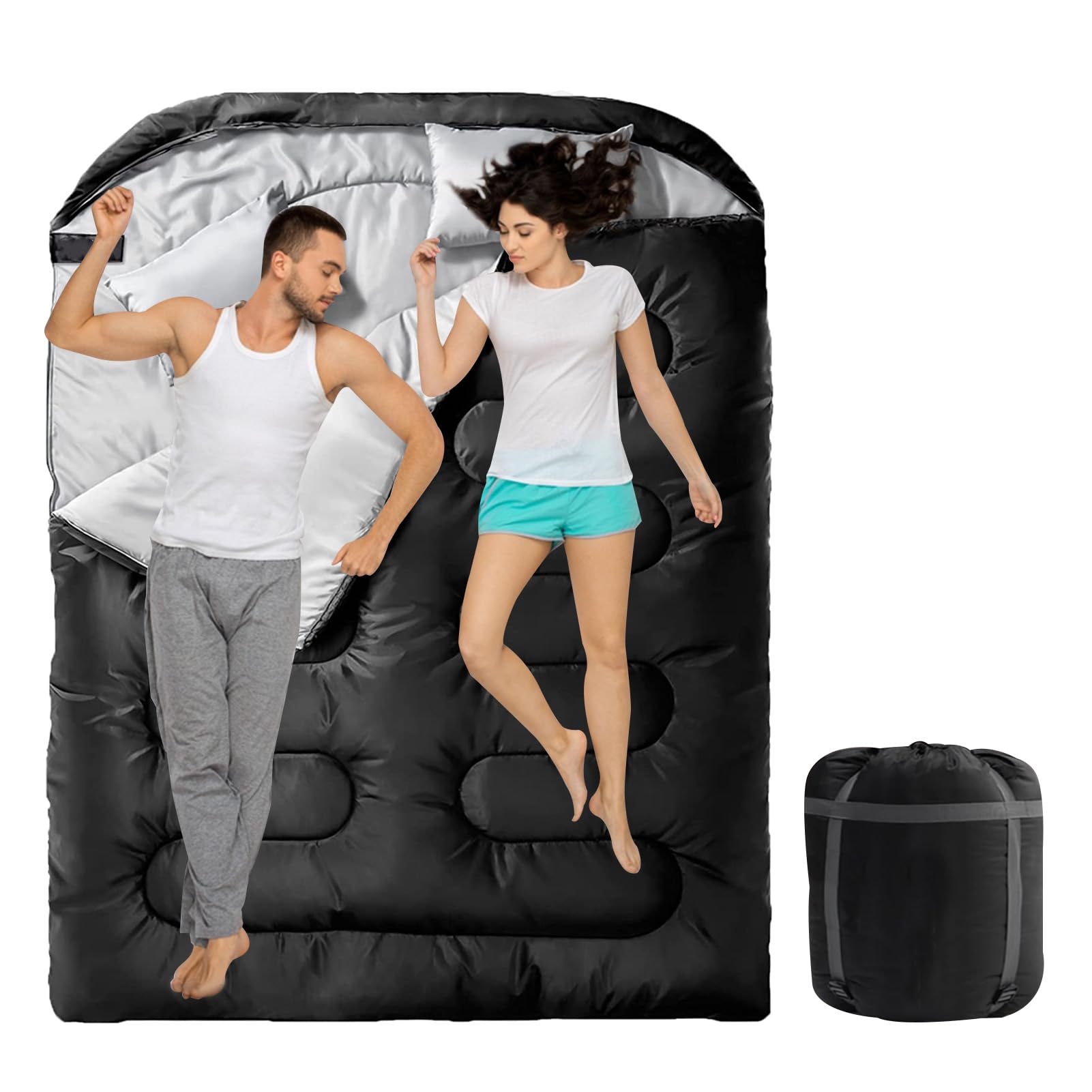 DAYONG Double Sleeping Bags, 2 Person Sleeping Bag with 2 Pillows for Adults or Teens, Cold Weather Sleeping Bag for Couples Family Camping Hiking Backpacking Traveling