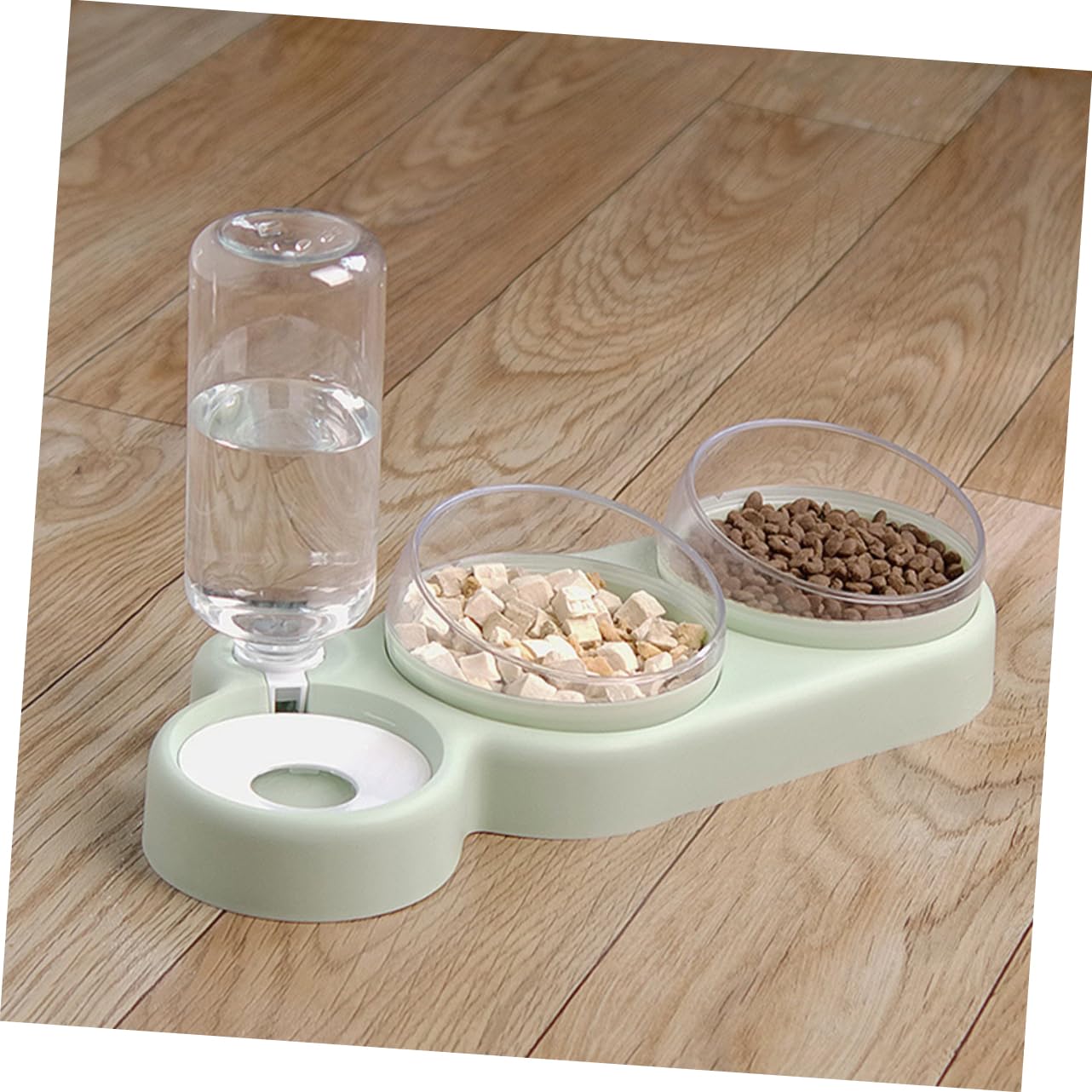 Gamelle Double Surélevée pour Chat, Inclinée, Anti-déversement, 1 Set | Plastique Vert Clair, Antirouille, Usage en Alimentation Animale, Format Pratique pour Chats