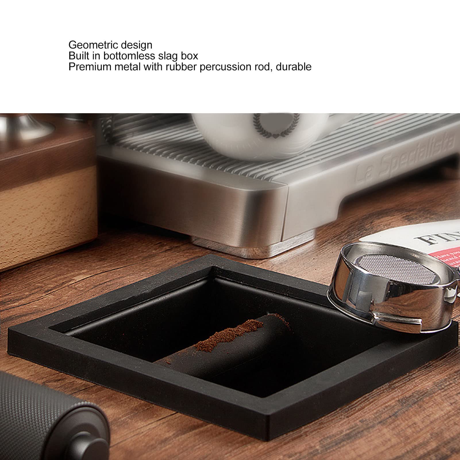 Caja de Golpe de Café, Caja de Golpe de Café Molido de Café Rectangular Sin Fondo, con Contenedor de Descarga de Café de Golpe Extraíble para Cafeterías, Cocinas Familiares, Oficinas