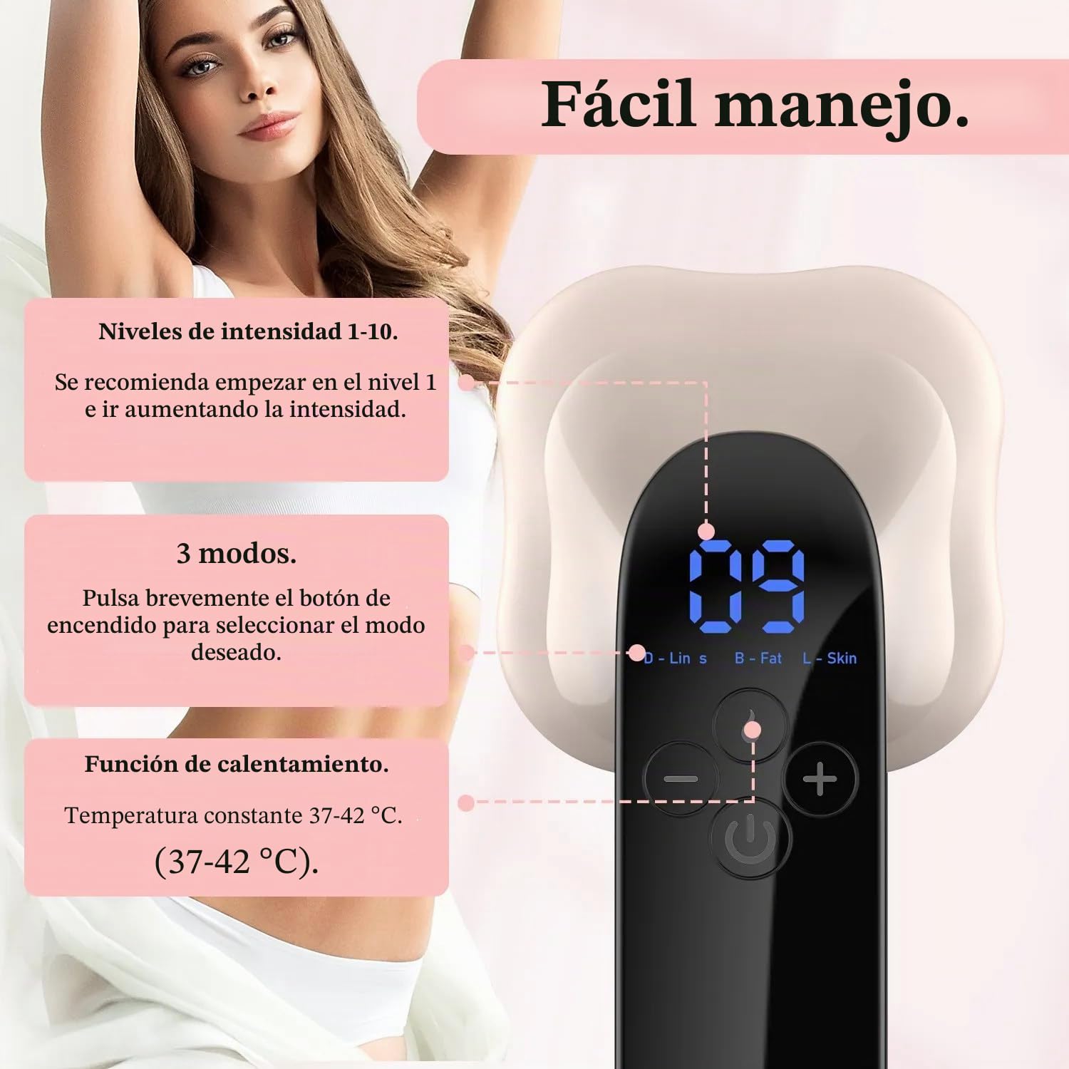 Masajeador Anticelulitis, 3 Modos + FuncióN De Calor + 10 Intensidades, Rf Radiofrecuencia Ems Led Luz Roja Masajeador Corporal Quemador De Grasa Para Brazos, Cintura, Abdomen, Piernas Y Cadera