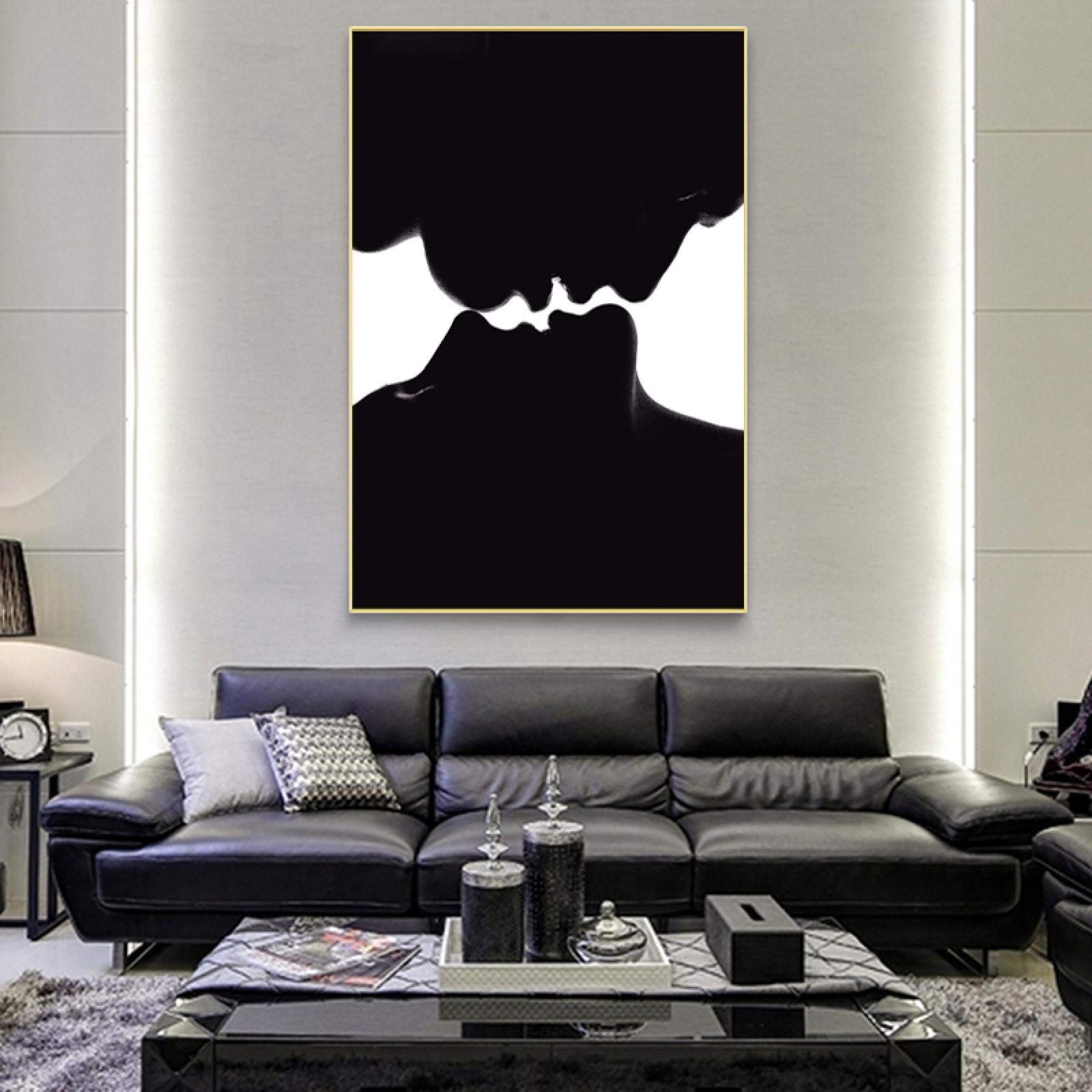 Giovane coppia innamorata bacio immagini per soggiorno arredamento moderno in bianco e nero ritratto poster e stampe wall art pittura su tela 45x30cmx2pcs Frame interno