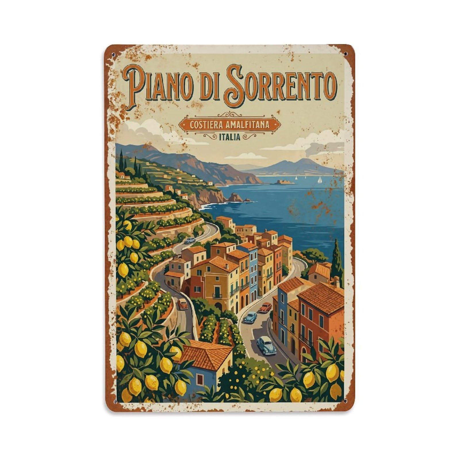 Vintage Travel Piano Di Sorrento Italy Metal Tin Sign