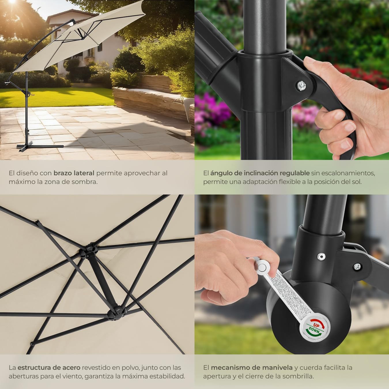 TecTake® Sombrilla, Protección UV, Inclinación Ajustable, Parasol Jardin, Sombrilla Terraza Exterior, Funda Protectora, Ventilación Superior - 3,5m