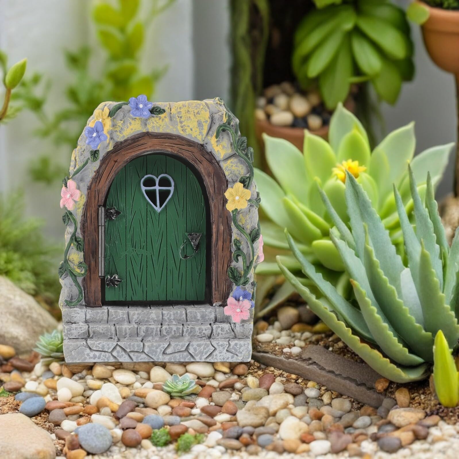 DOITOOL Puerta de Hadas para Jardín Resina con Luz Adorno Miniatura para Árbol Decoración Exterior Resistente la Intemperie para Patios y Bonsáis