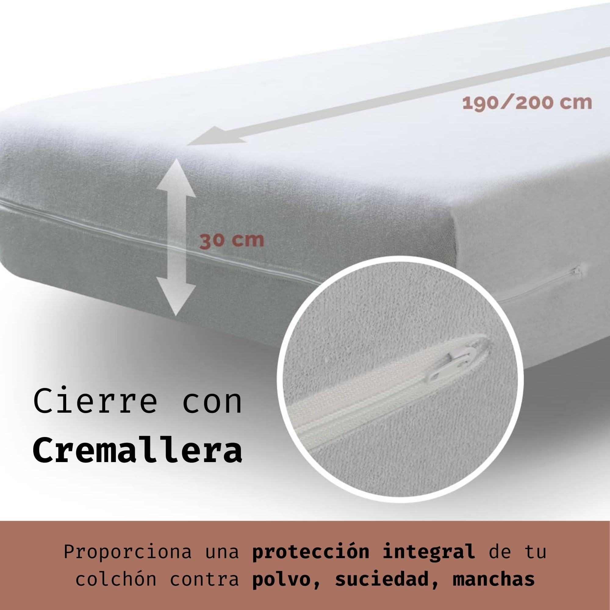 Tural Funda de Colchón 180x190/200cm Ajustable y Absorbente Tejido Elástico Certificación Oeko-Tex Rizo de Algodón
