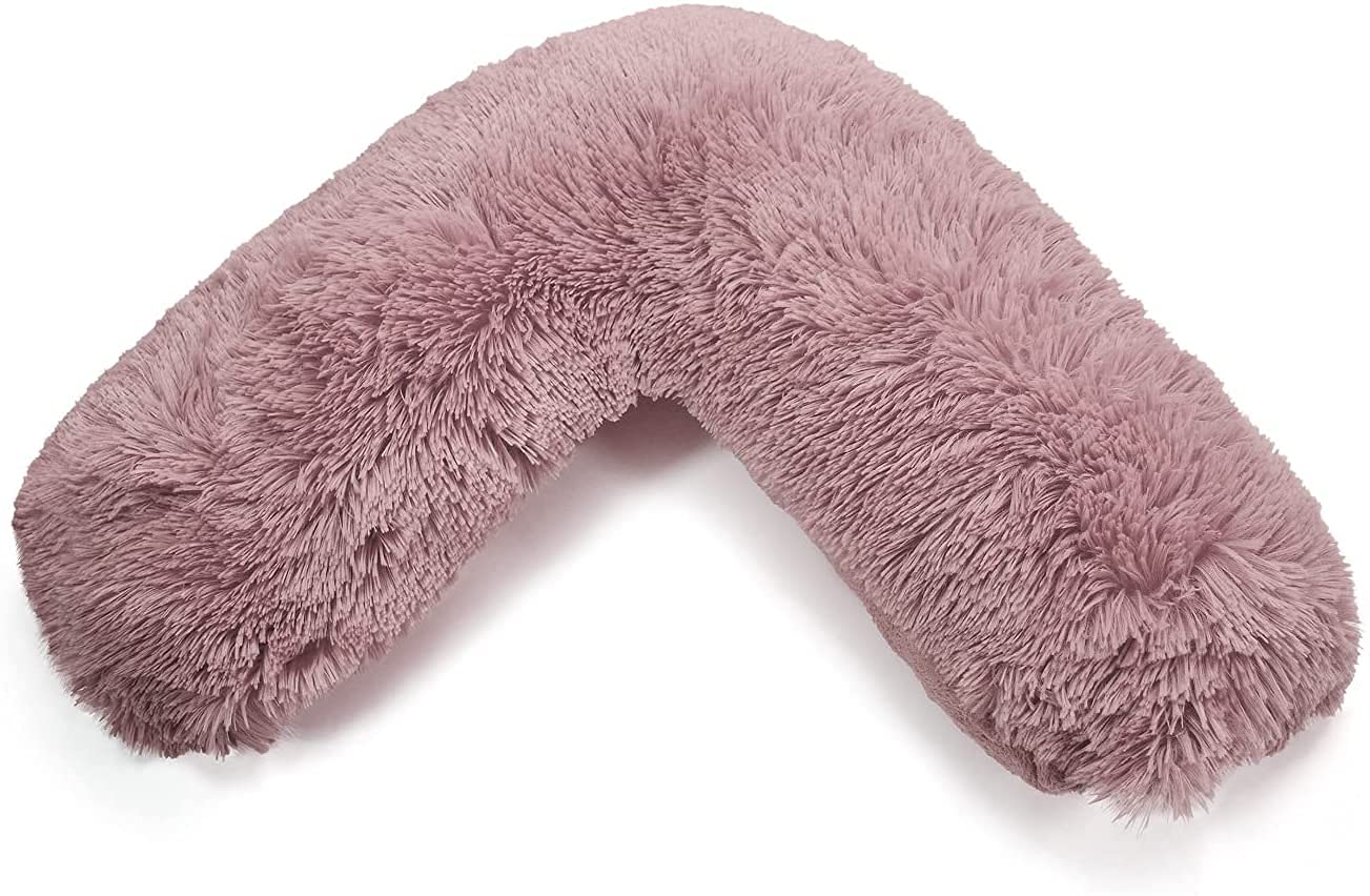 Nightzone Teddy Cuddles Blush Pink Teddy V Shaped Complete V Pillow Or V Case Only For Neck Maternity Back Support Soft Warm Plush Cosy Fleece V Shape Cover (, Teddy Cover With V Pillow)